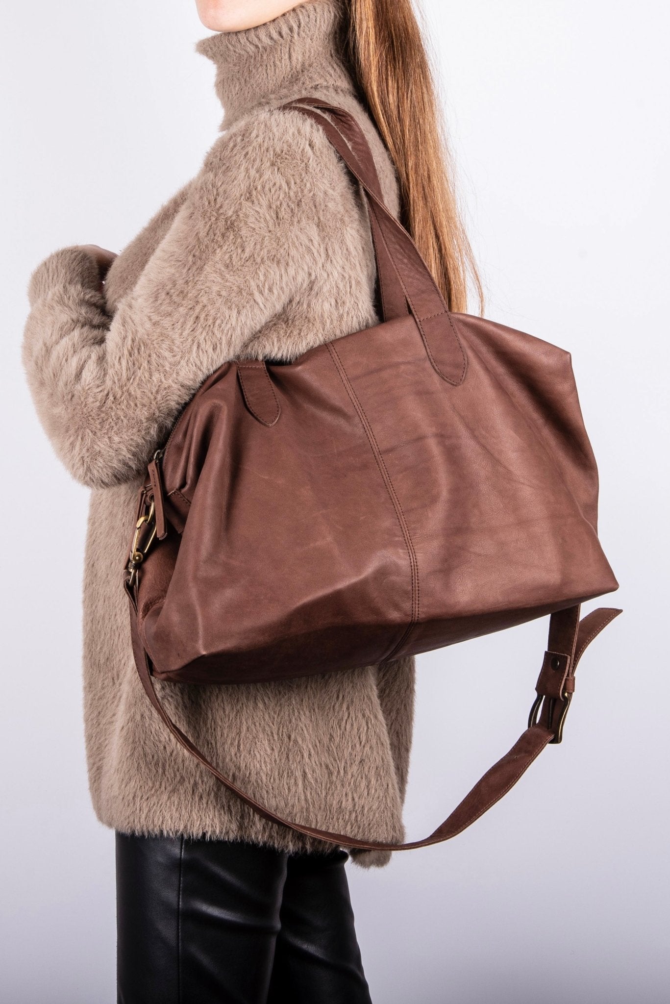 Judy cerato cioccolato - borsa grande a tracolla in pelle marrone - Marta Ray