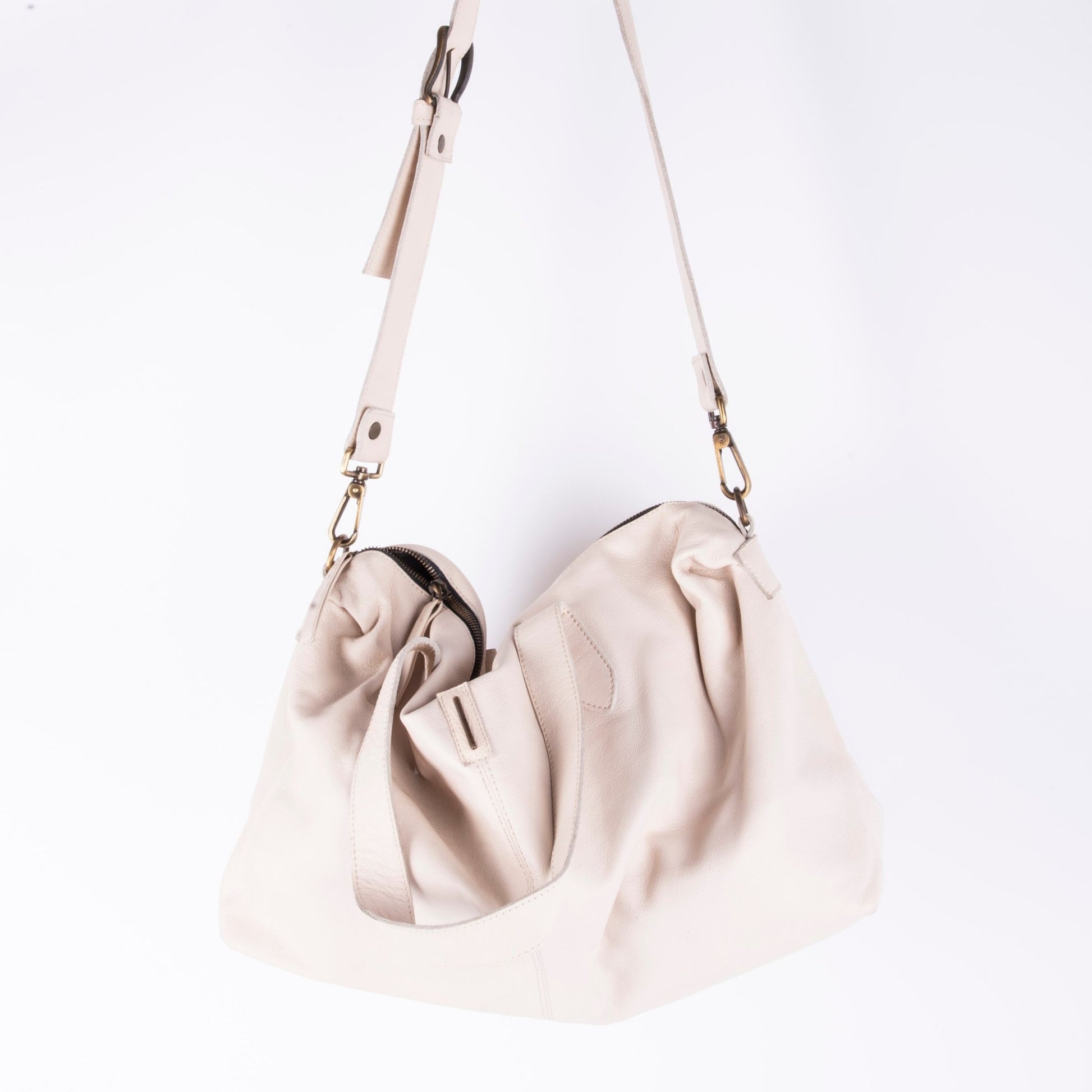 Judy mousse latte macchiato - borsa grande a tracolla in pelle bianca - Marta Ray