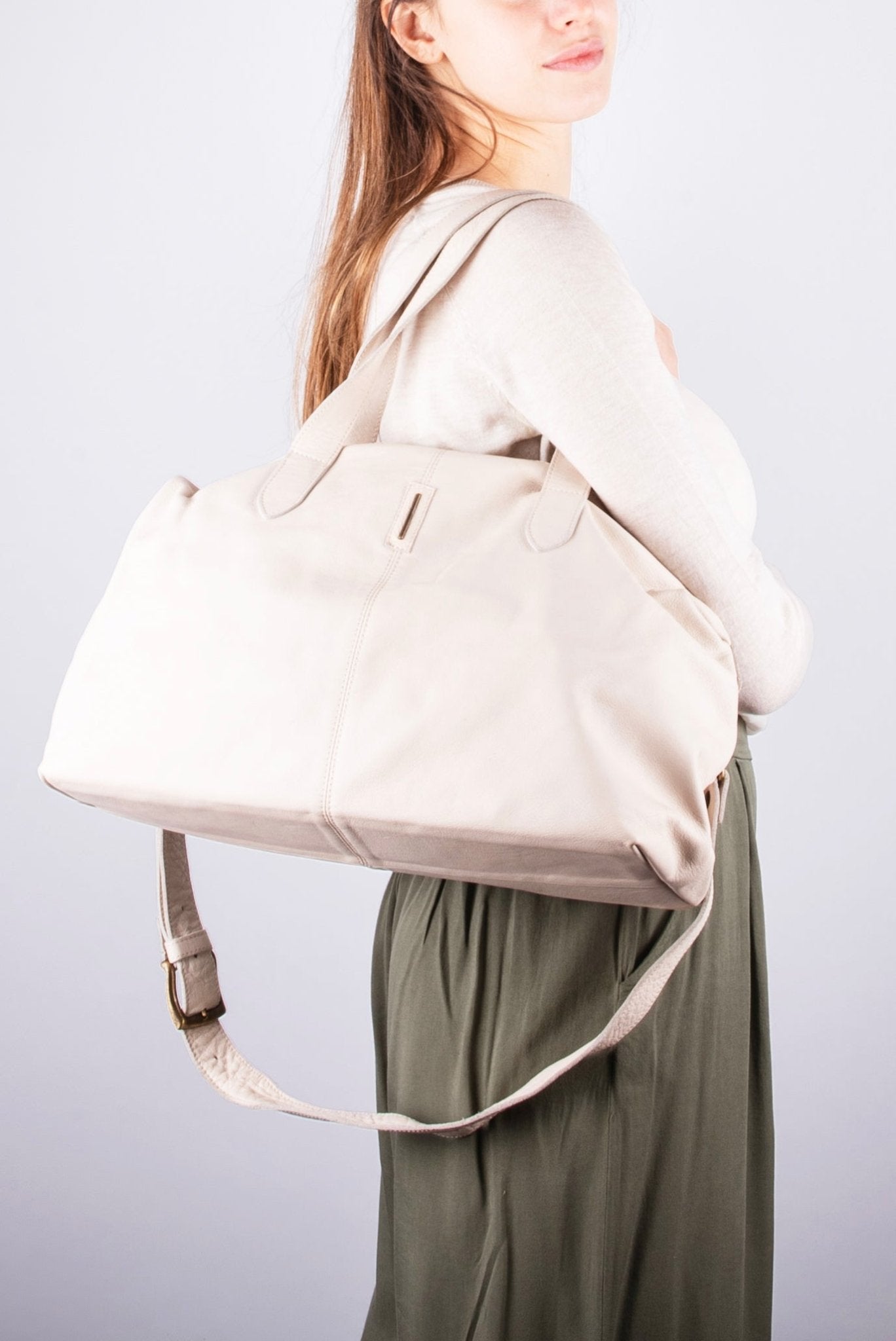Judy mousse latte macchiato - borsa grande a tracolla in pelle bianca - Marta Ray
