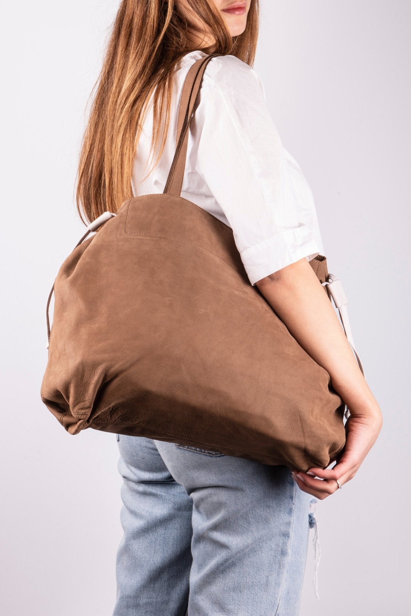 Karen long beach fango provenza - borsa grande tracolla in pelle beige - Marta Ray