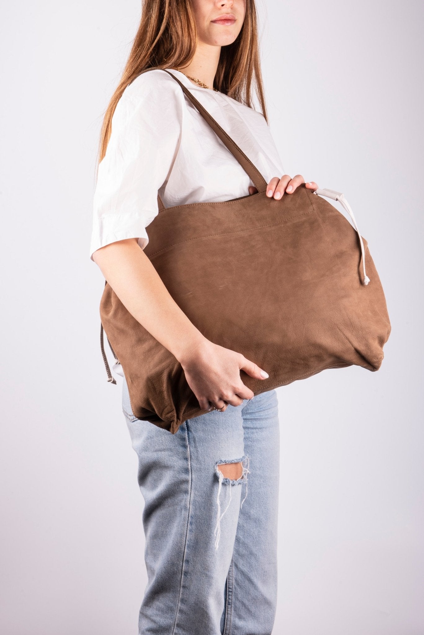 Karen long beach fango provenza - borsa grande tracolla in pelle beige - Marta Ray