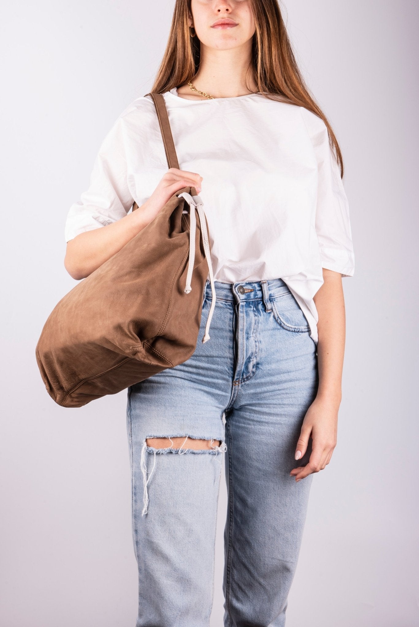 Karen long beach fango provenza - borsa grande tracolla in pelle beige - Marta Ray