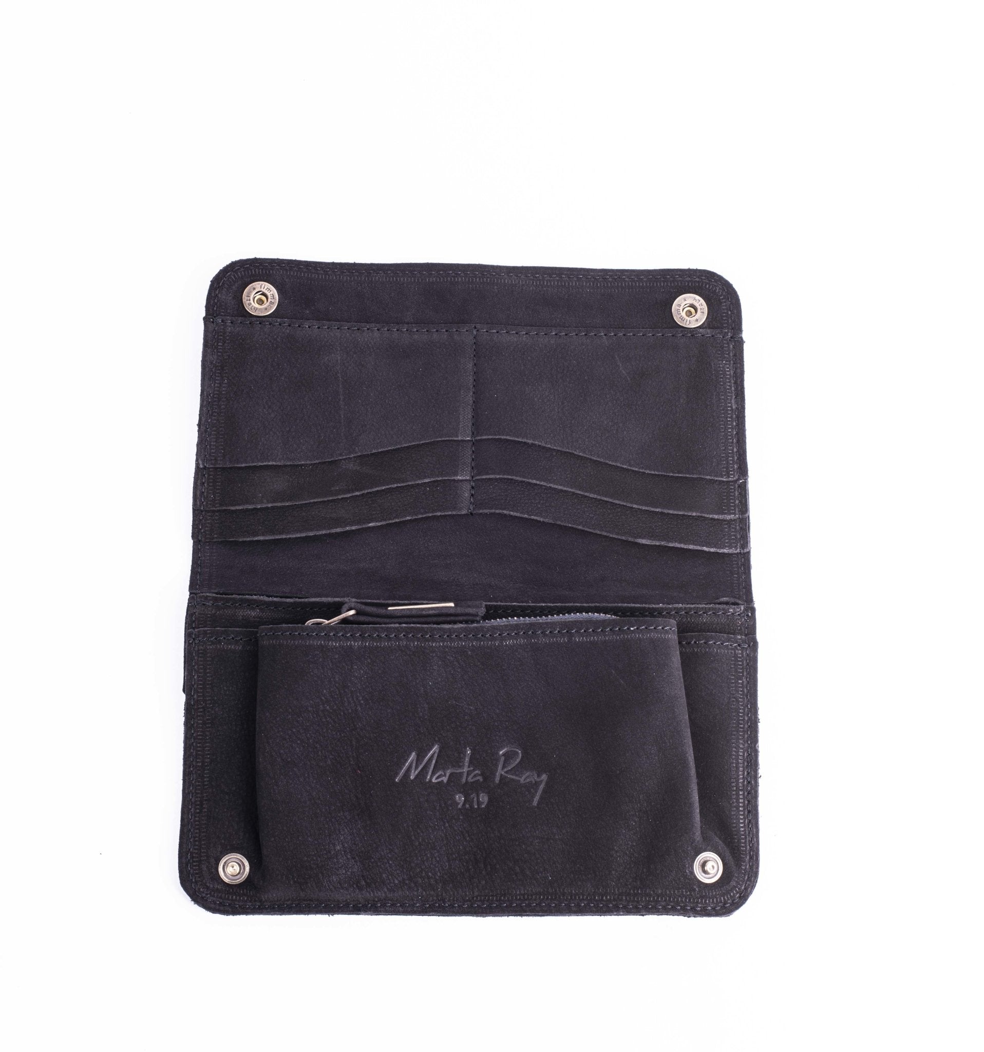 Kiki wallet martellato + long beach nero - portafogli in pelle nera - Marta Ray