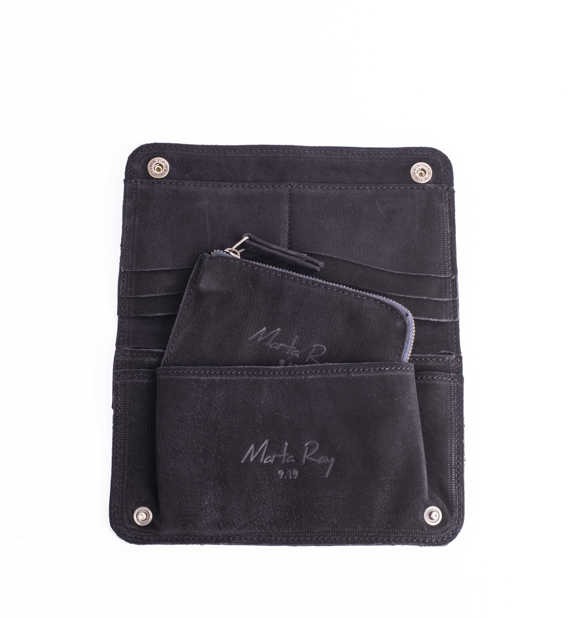 Kiki wallet martellato + long beach nero - portafogli in pelle nera - Marta Ray