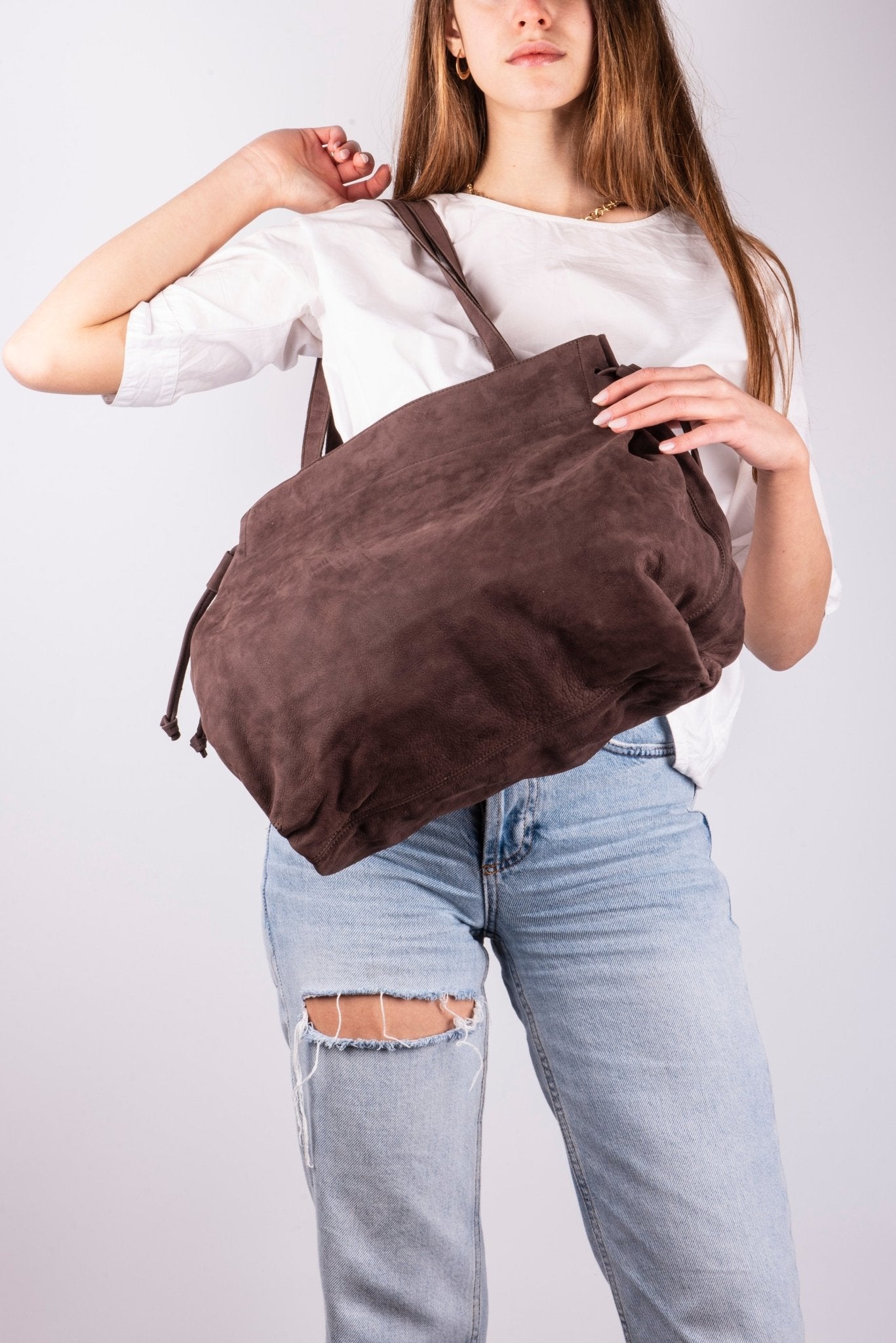 Lana long beach cioccolato - borsa grande a spalla in pelle marrone - Marta Ray