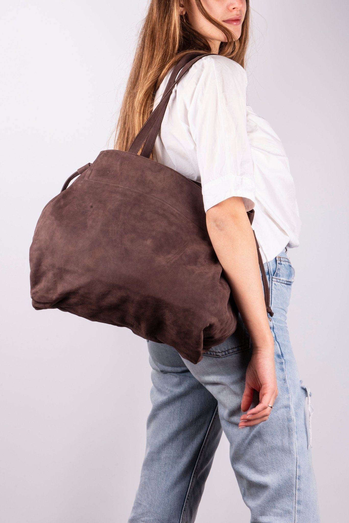 Lana long beach cioccolato - borsa grande a spalla in pelle marrone - Marta Ray