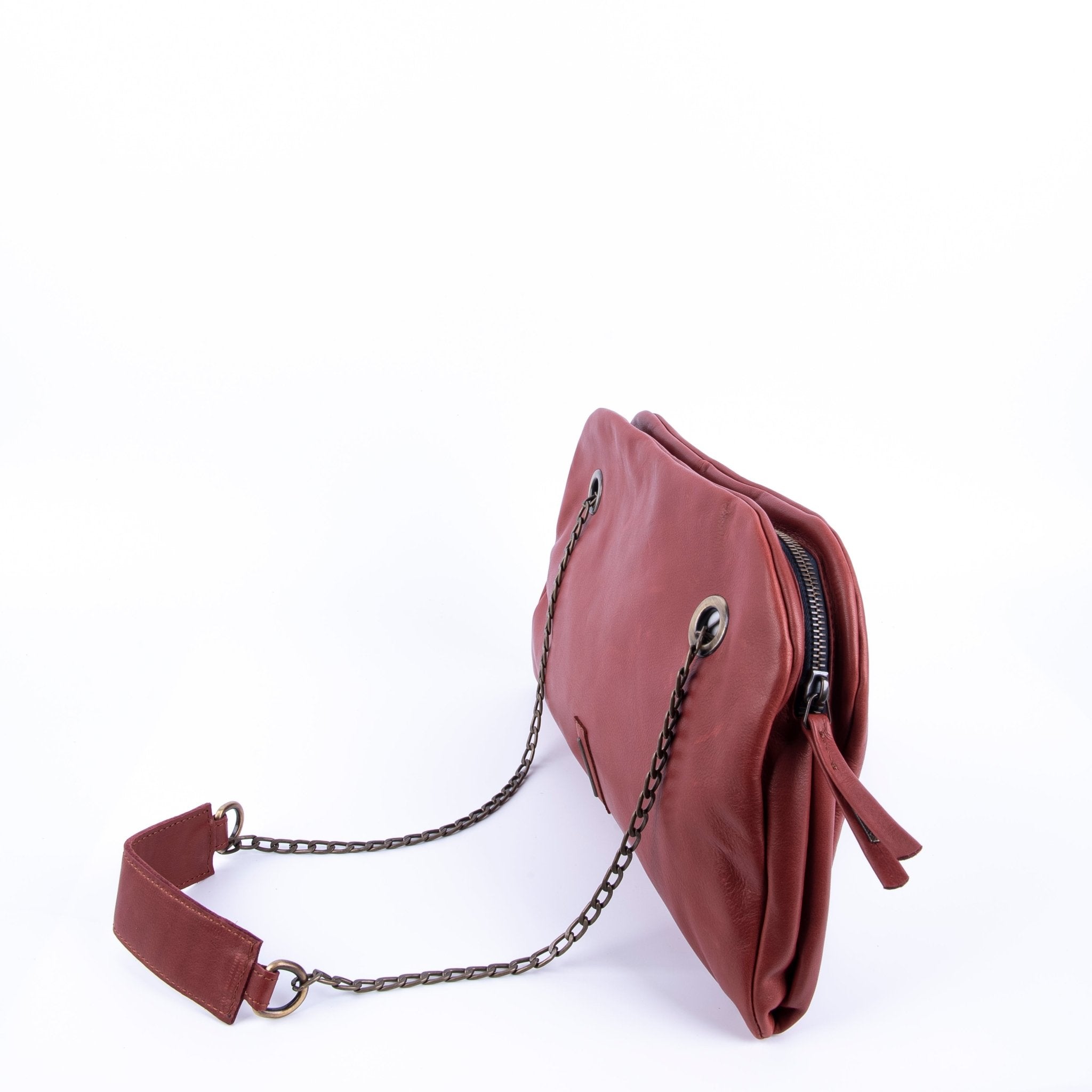Leila mousse cuoio inglese - pochette in pelle marrone - Marta Ray