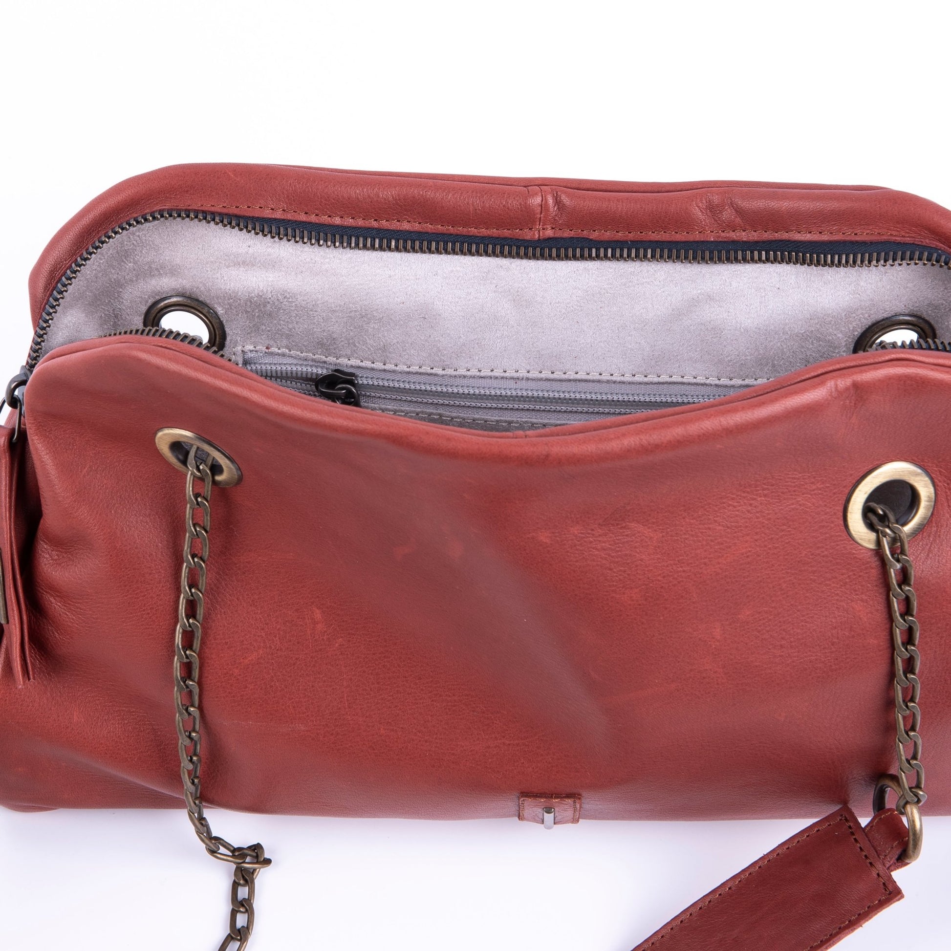 Leila mousse cuoio inglese - pochette in pelle marrone - Marta Ray