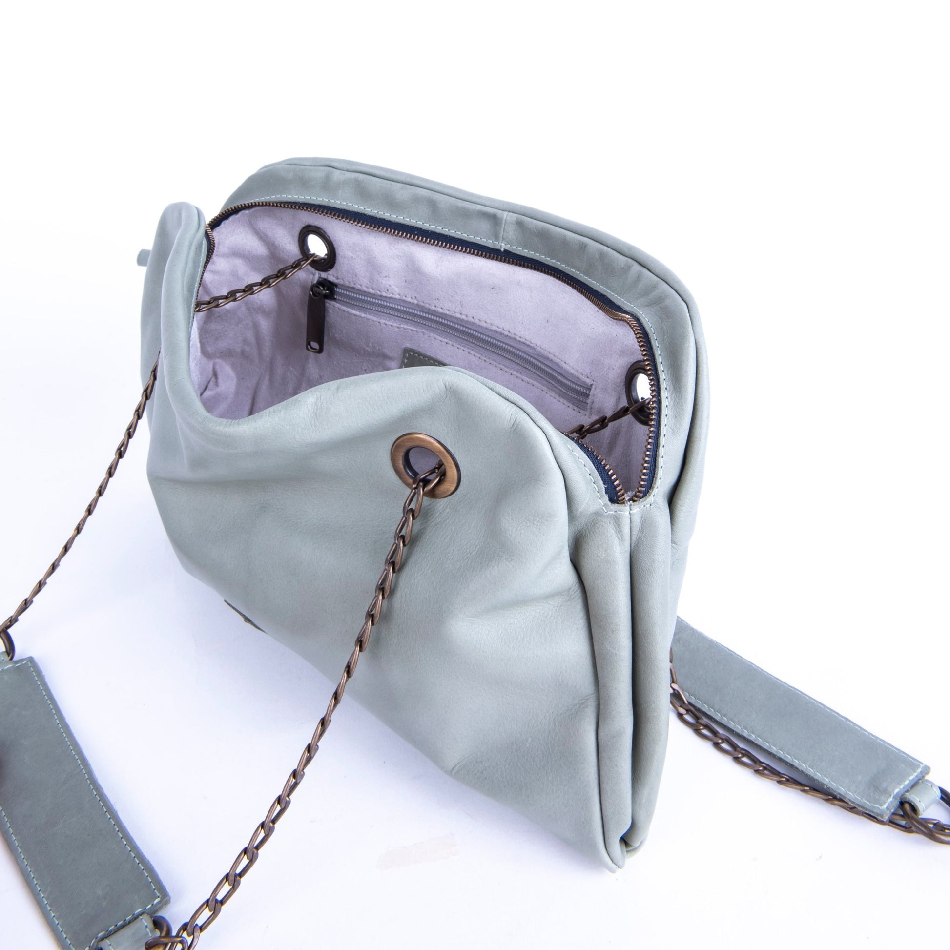 Leila mousse edera - pochette in pelle verde - Marta Ray