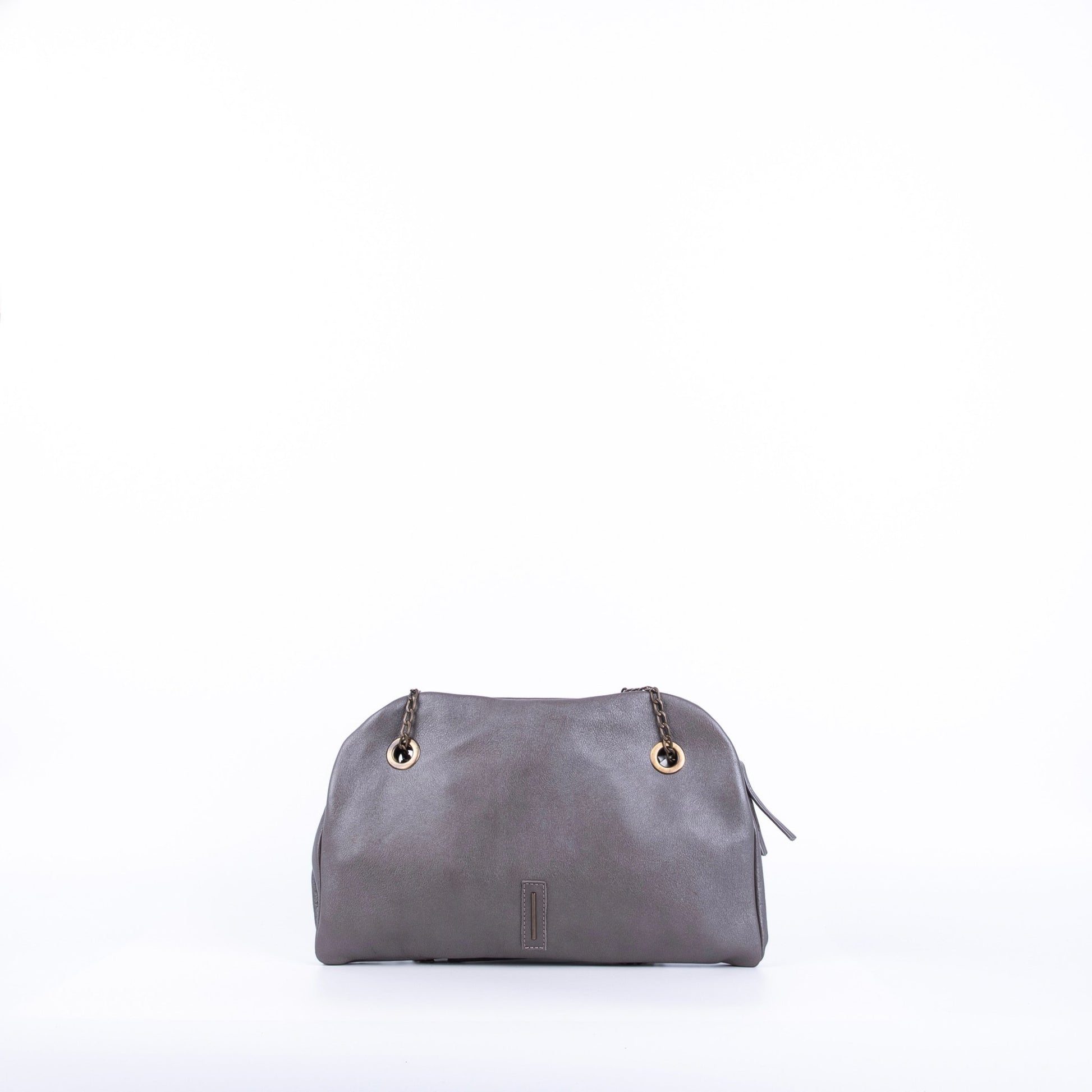 Leila mousse perlato smog silver - pochette in pelle grigia - Marta Ray