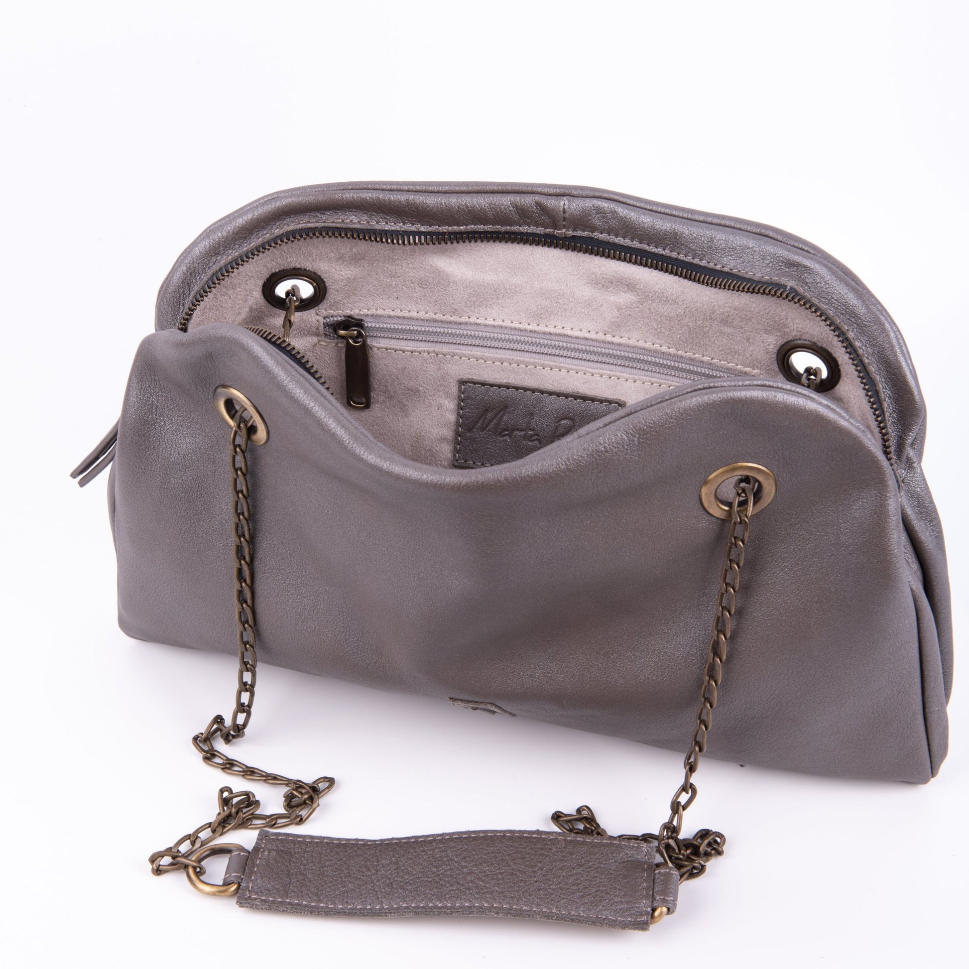 Leila mousse perlato smog silver - pochette in pelle grigia - Marta Ray