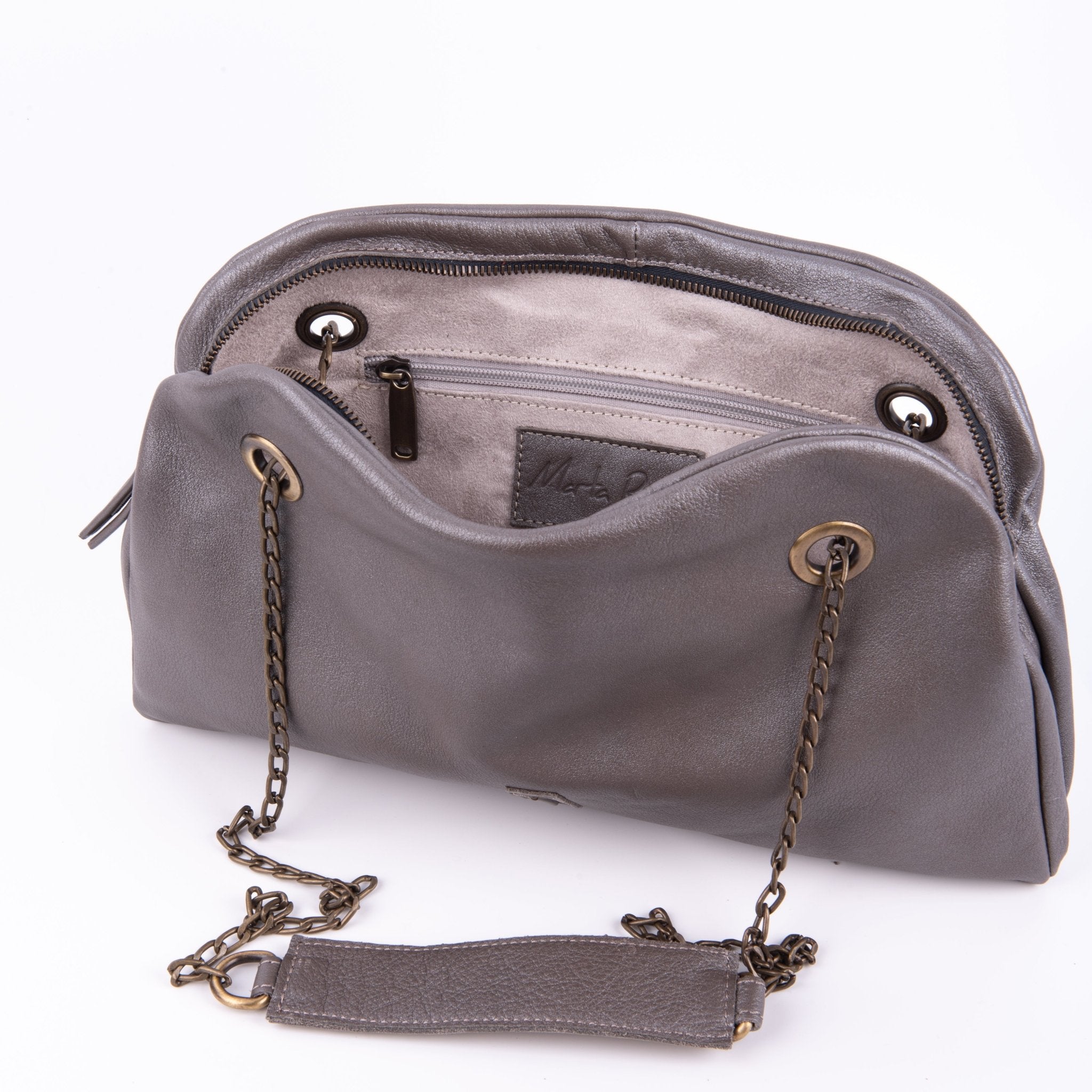 Leila mousse perlato smog silver - pochette in pelle grigia - Marta Ray