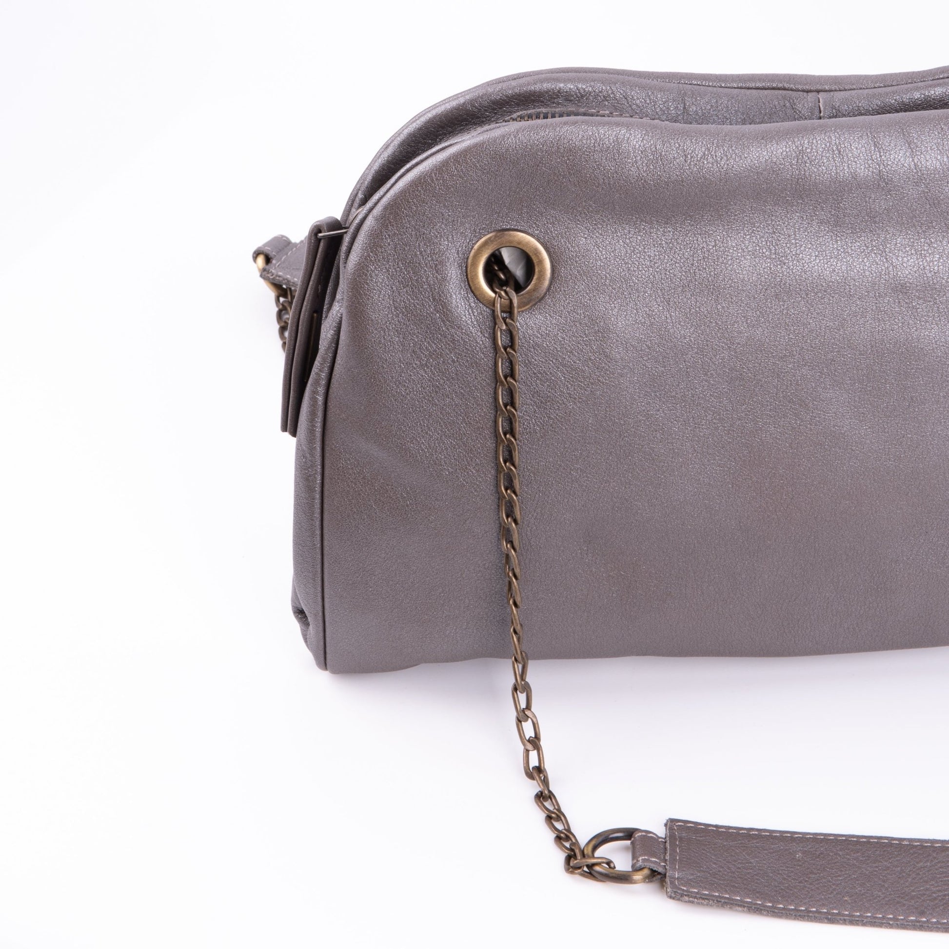 Leila mousse perlato smog silver - pochette in pelle grigia - Marta Ray