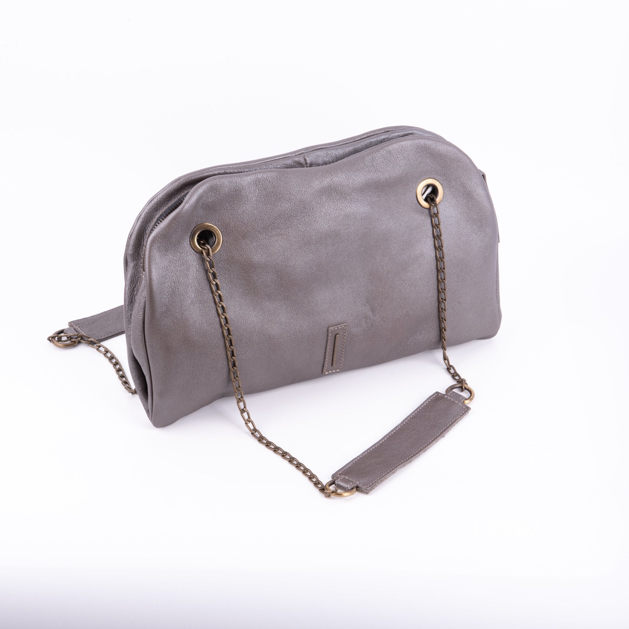 Leila mousse perlato smog silver - pochette in pelle grigia - Marta Ray