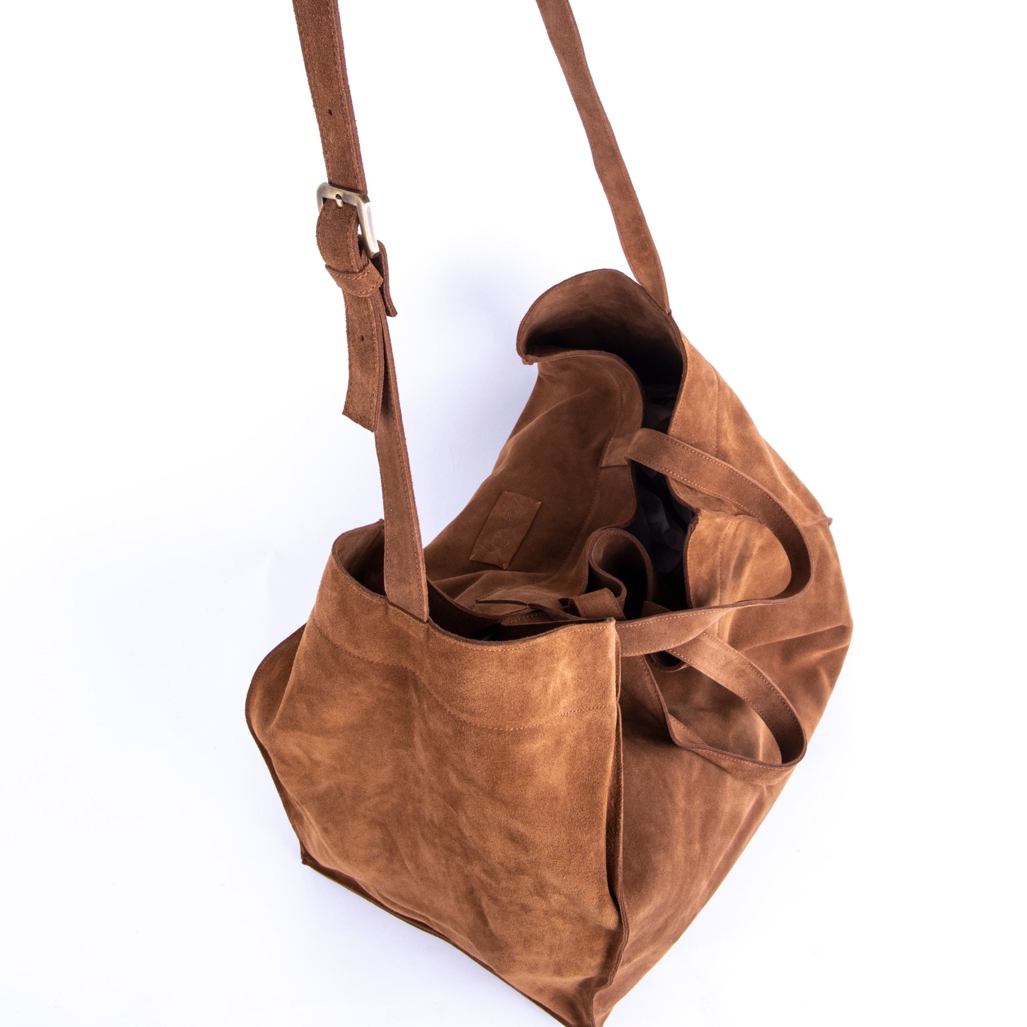 Linda camoscio cuoio - borsa a tracolla grande morbida marrone - Marta Ray