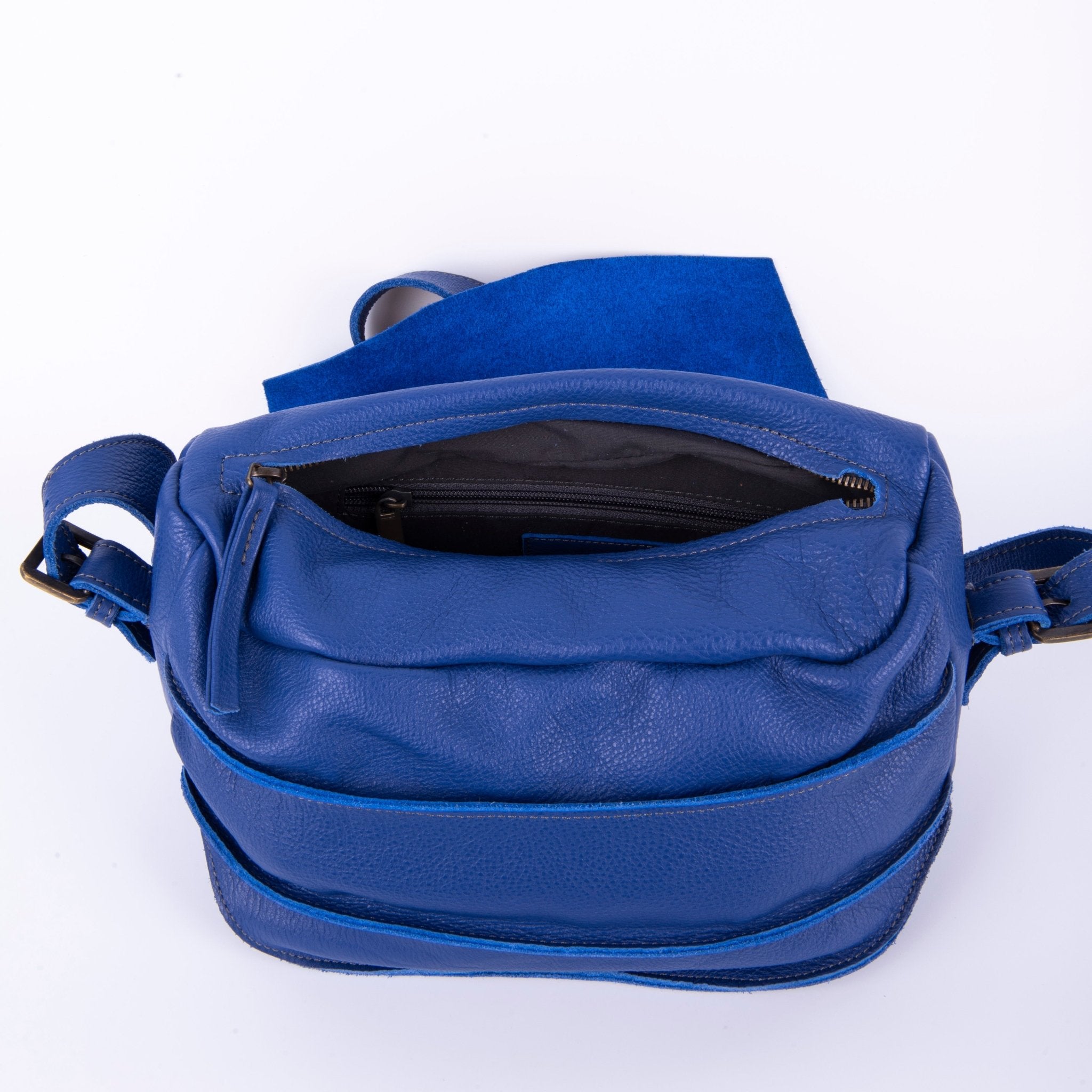 Liv new york blue bird - patta a tracolla in pelle martellata blu con zip - Marta Ray