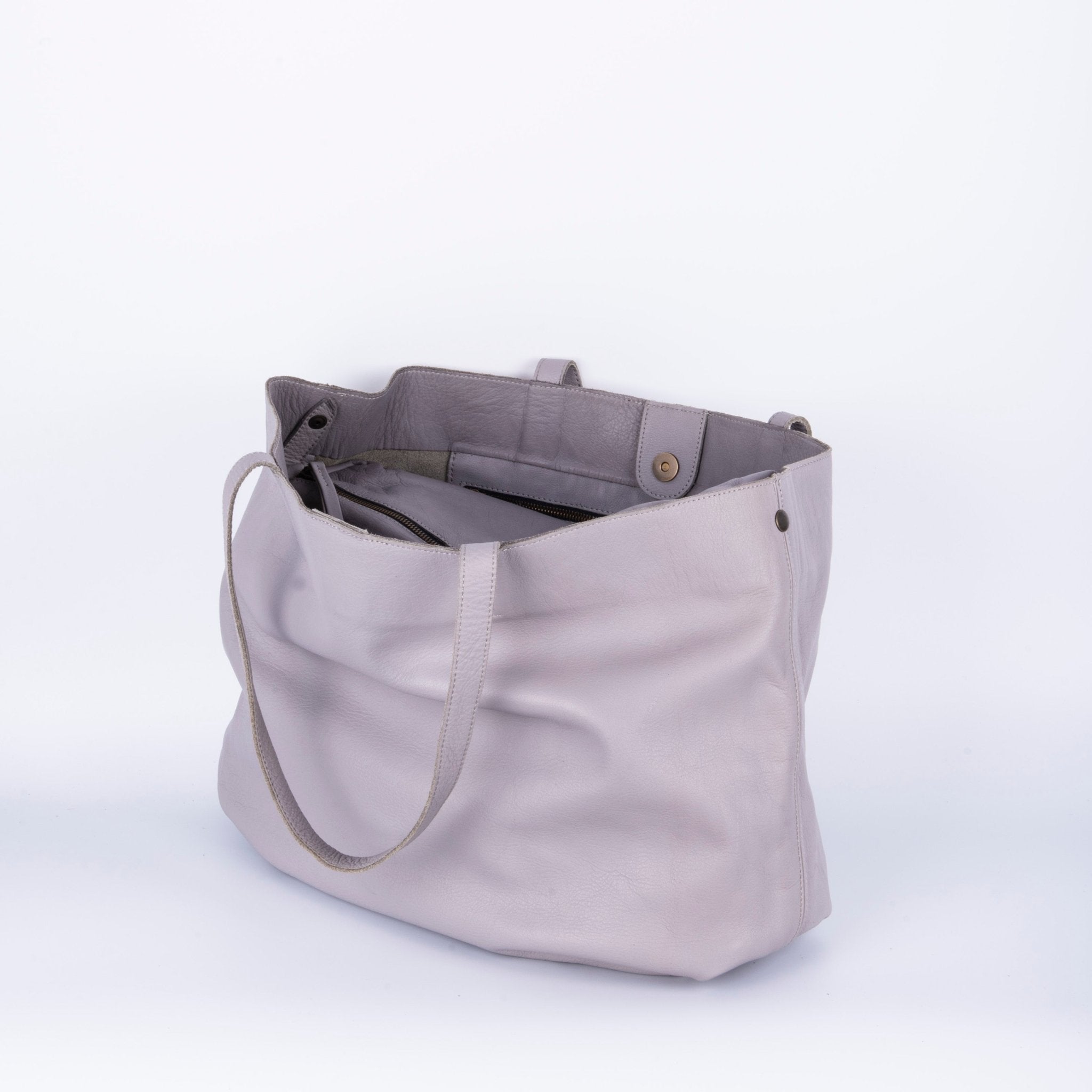 Lotta mousse nebbia - borsa a spalla grande in pelle grigia - Marta Ray