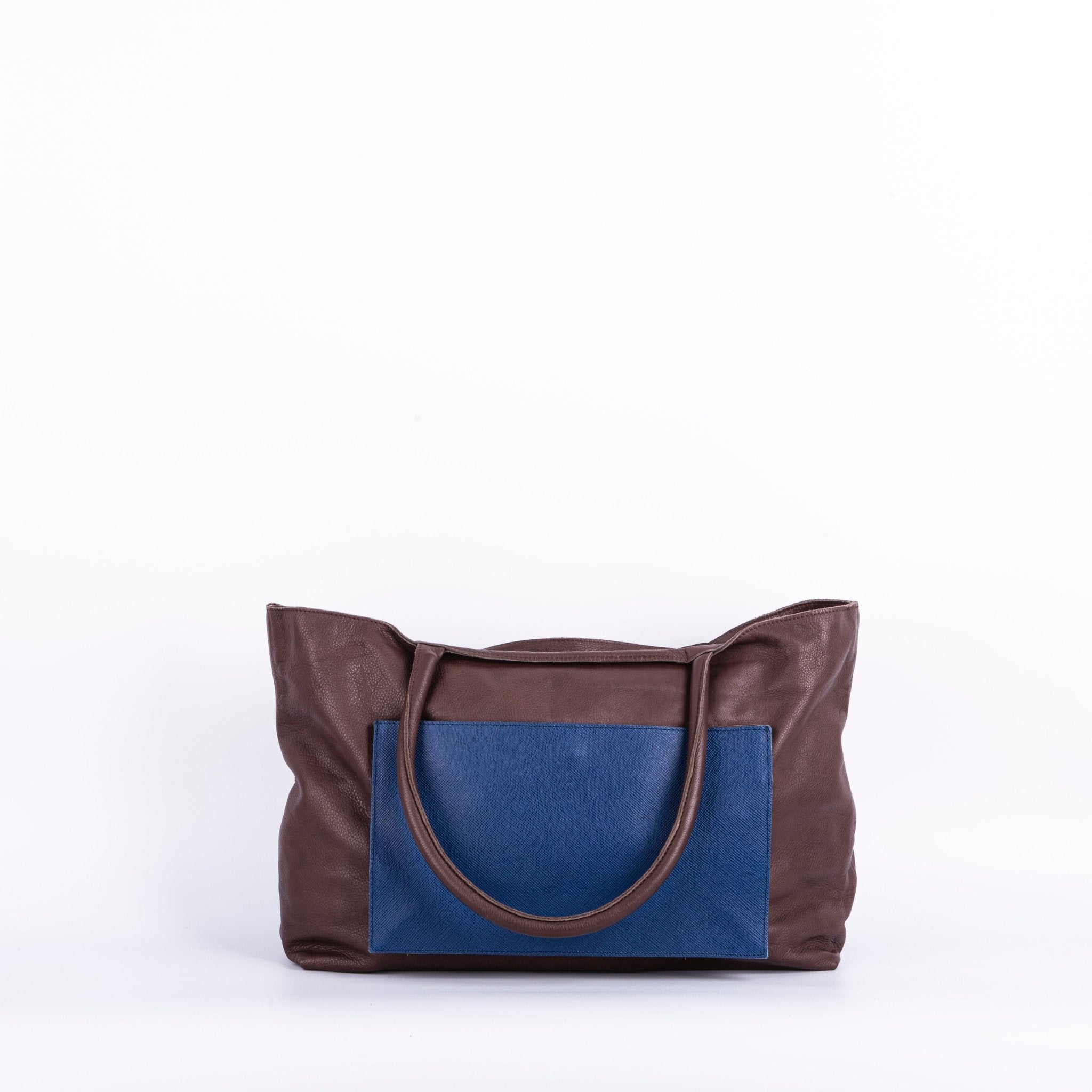 Luise mousse/saffiano cioccolato/blu - borsa a spalla grande in pelle marrone - Marta Ray