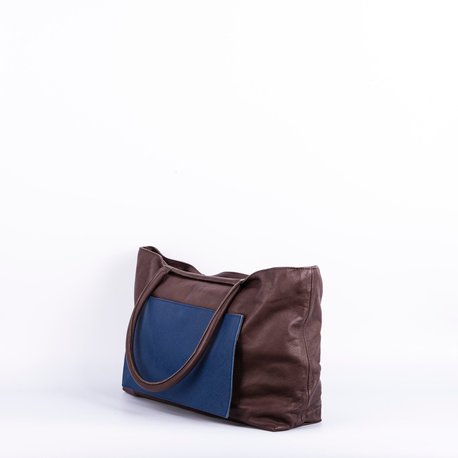 Luise mousse/saffiano cioccolato/blu - borsa a spalla grande in pelle marrone - Marta Ray