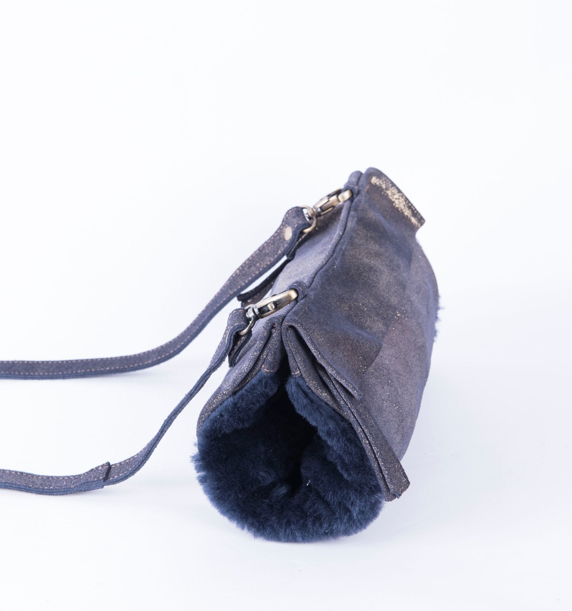Malika montone + velstar blu - borsa manicotto a tracolla in montone blu - Marta Ray