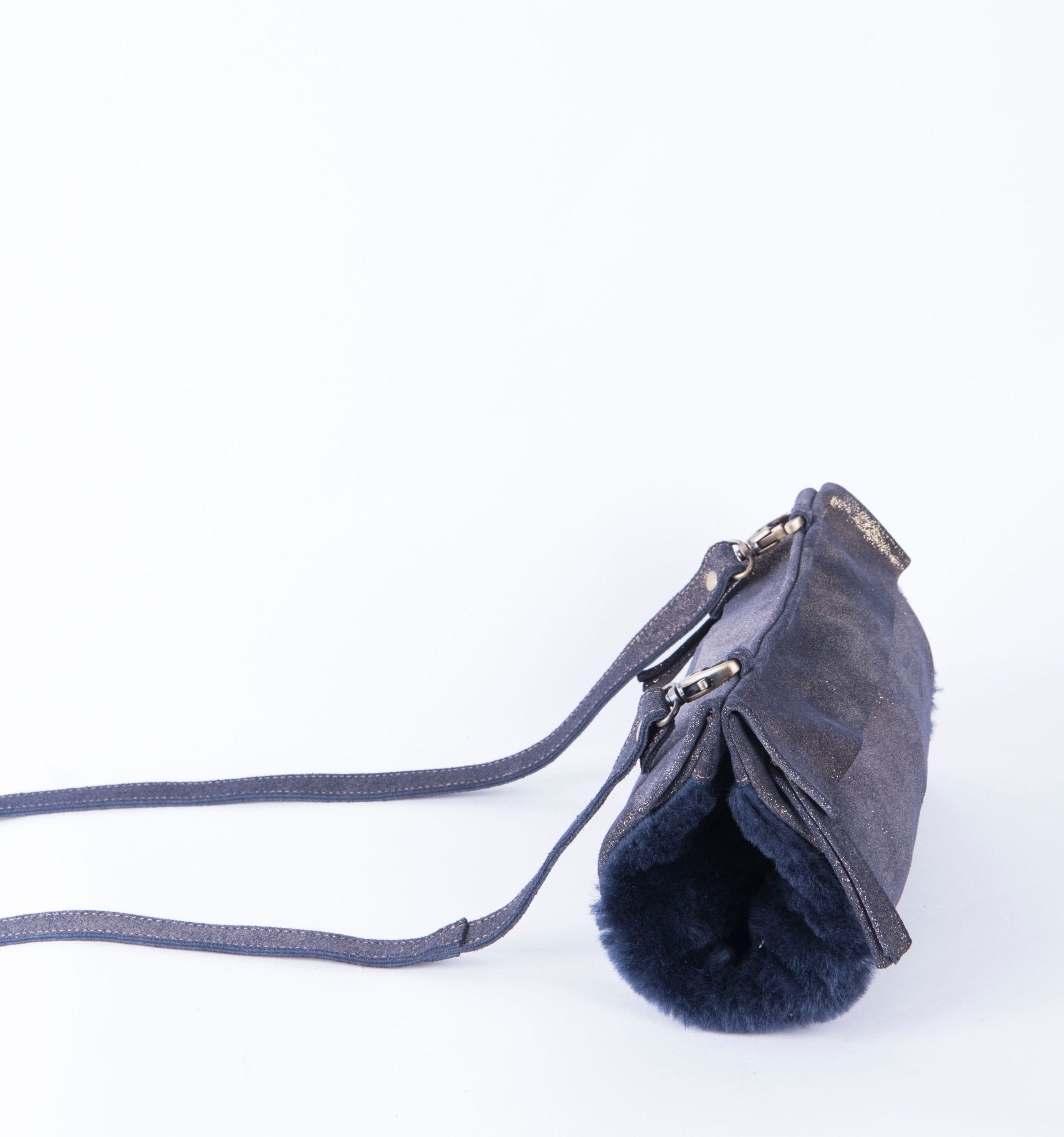 Malika montone + velstar blu - borsa manicotto a tracolla in montone blu - Marta Ray