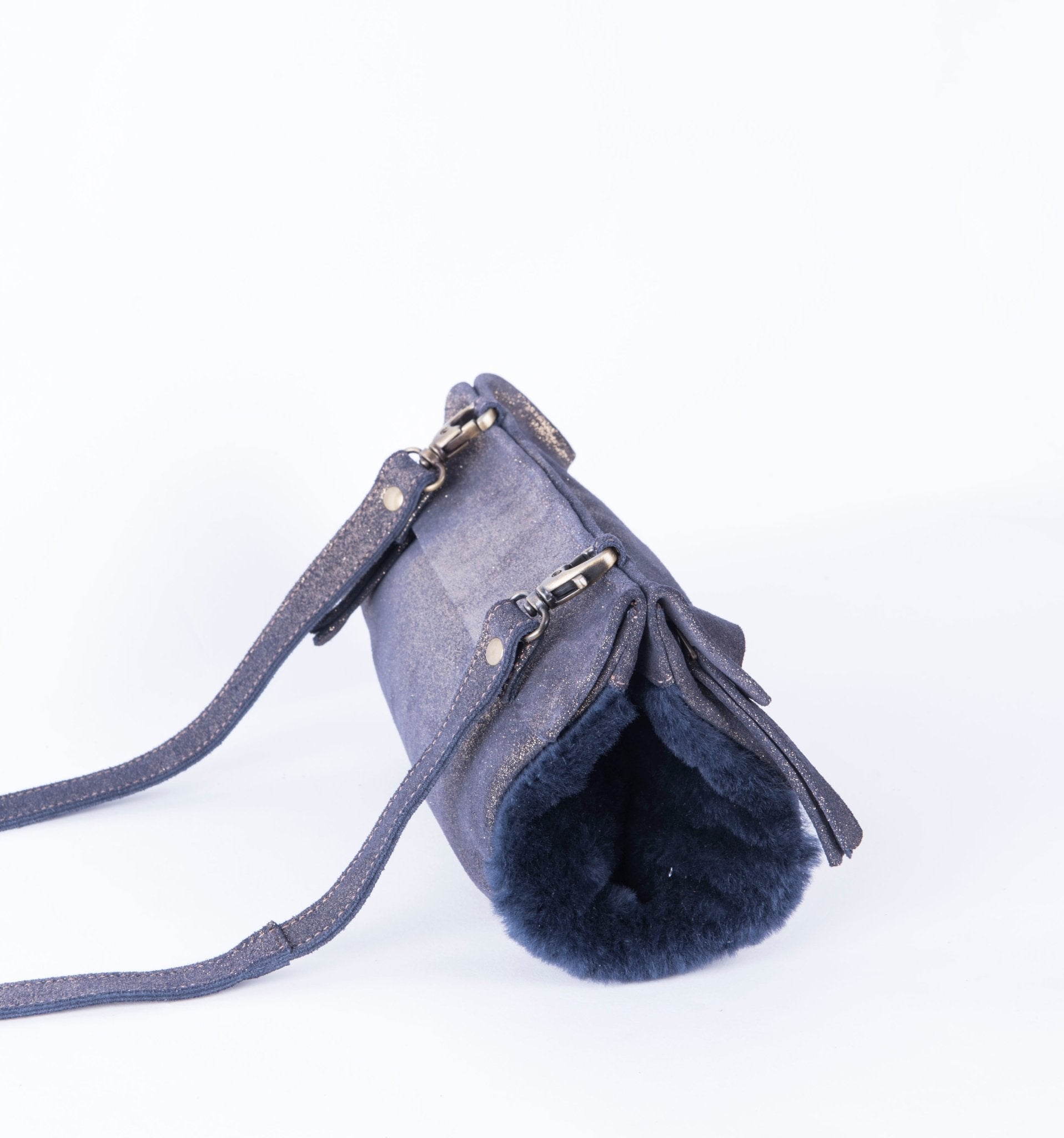 Malika montone + velstar blu - borsa manicotto a tracolla in montone blu - Marta Ray