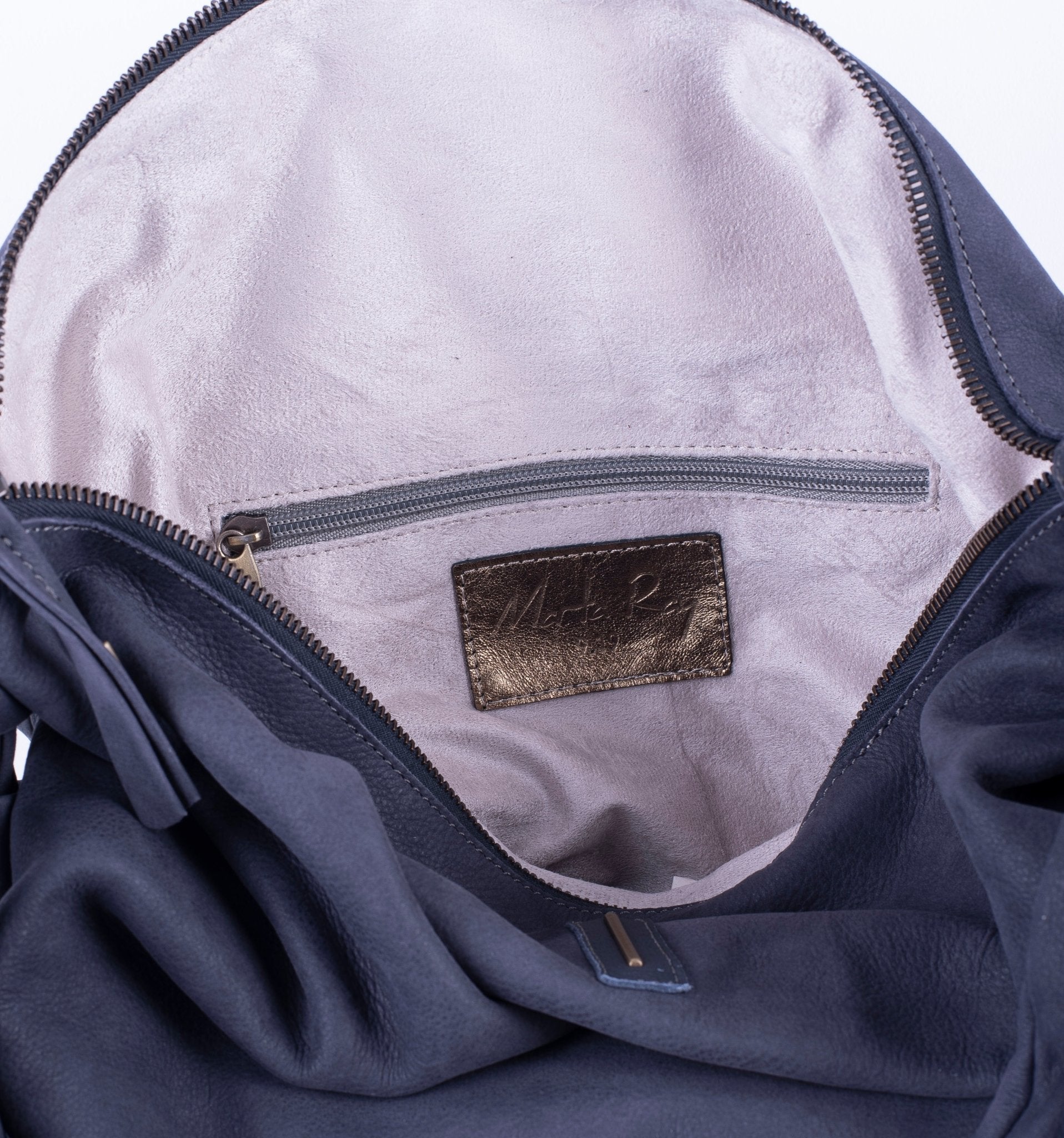 Mandy long beach luna blu - borsa morbida a tracolla in pelle scamosciata blu - Marta Ray