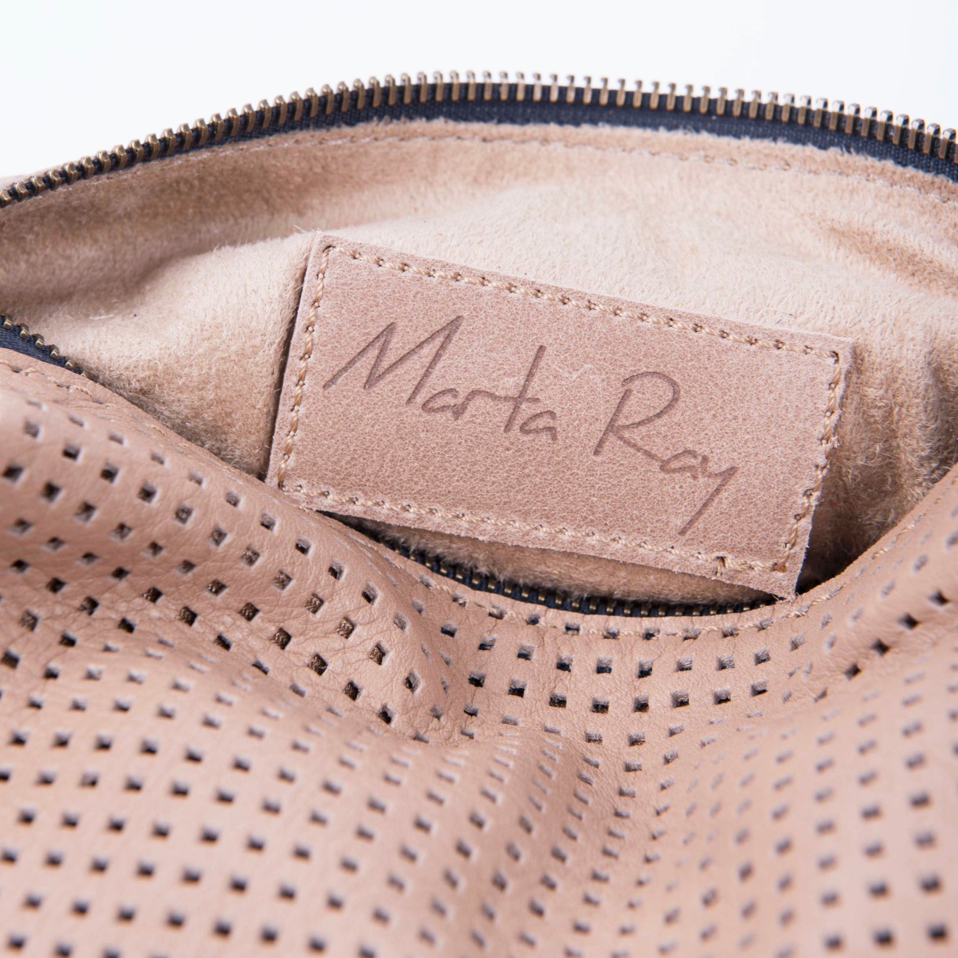 Meme Small mousse nocciola+ orlando nude - borsa make-up in pelle traforata a quadratini beige - Marta Ray