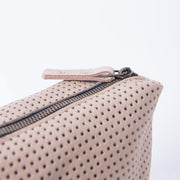 Meme Small mousse nocciola+ orlando nude - borsa make-up in pelle traforata a quadratini beige - Marta Ray