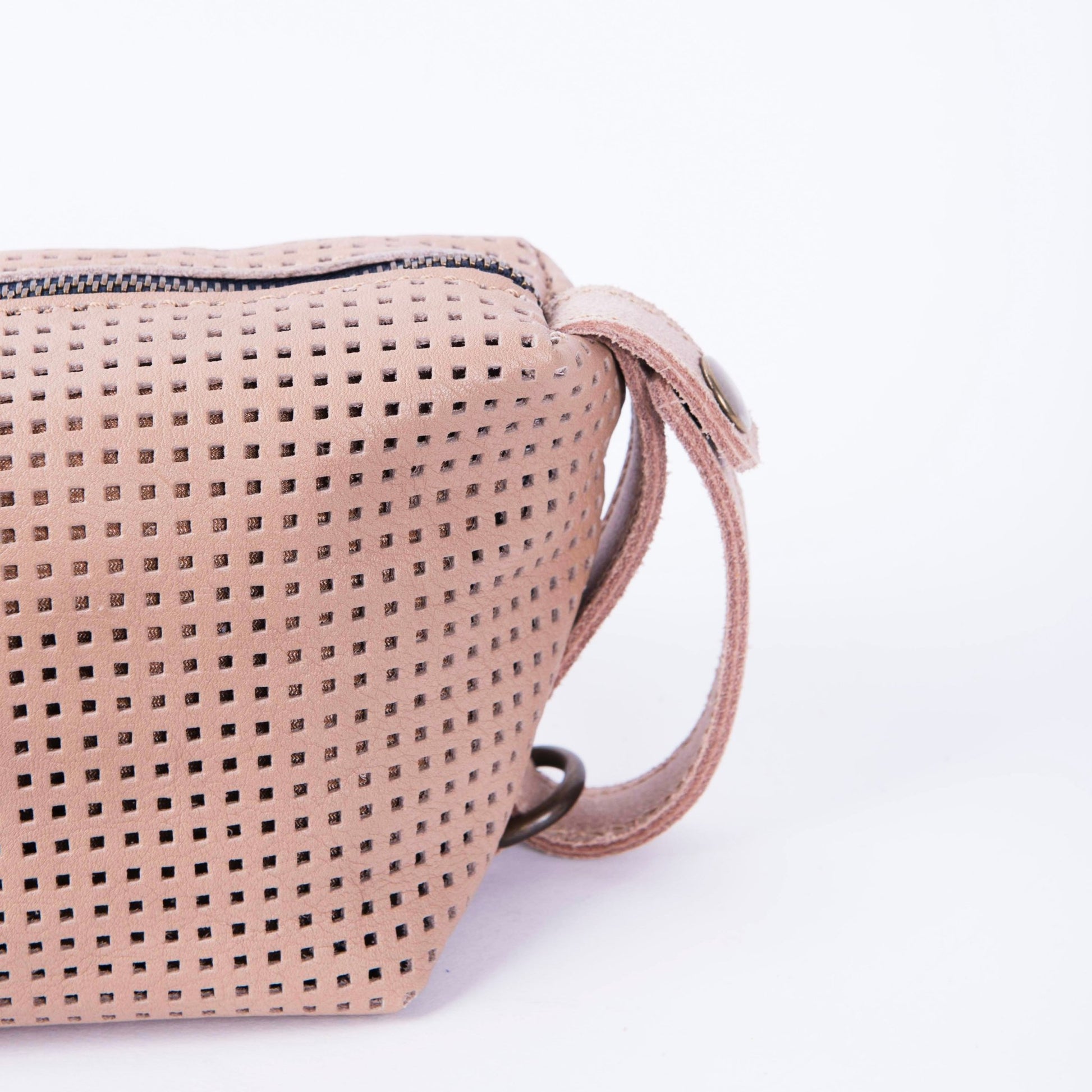 Meme Small mousse nocciola+ orlando nude - borsa make-up in pelle traforata a quadratini beige - Marta Ray