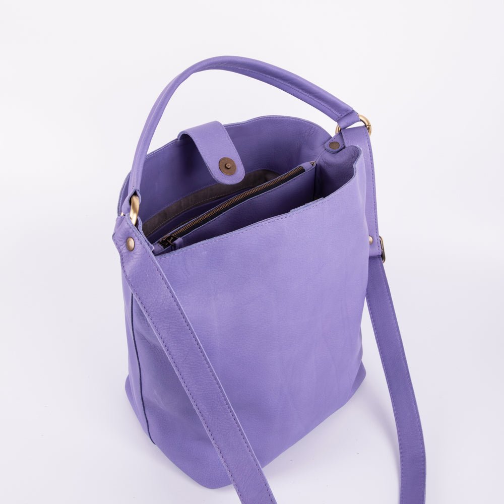 Minsk amalfi glicine - borsa a spalla e tracolla in pelle morbida blu - Marta Ray