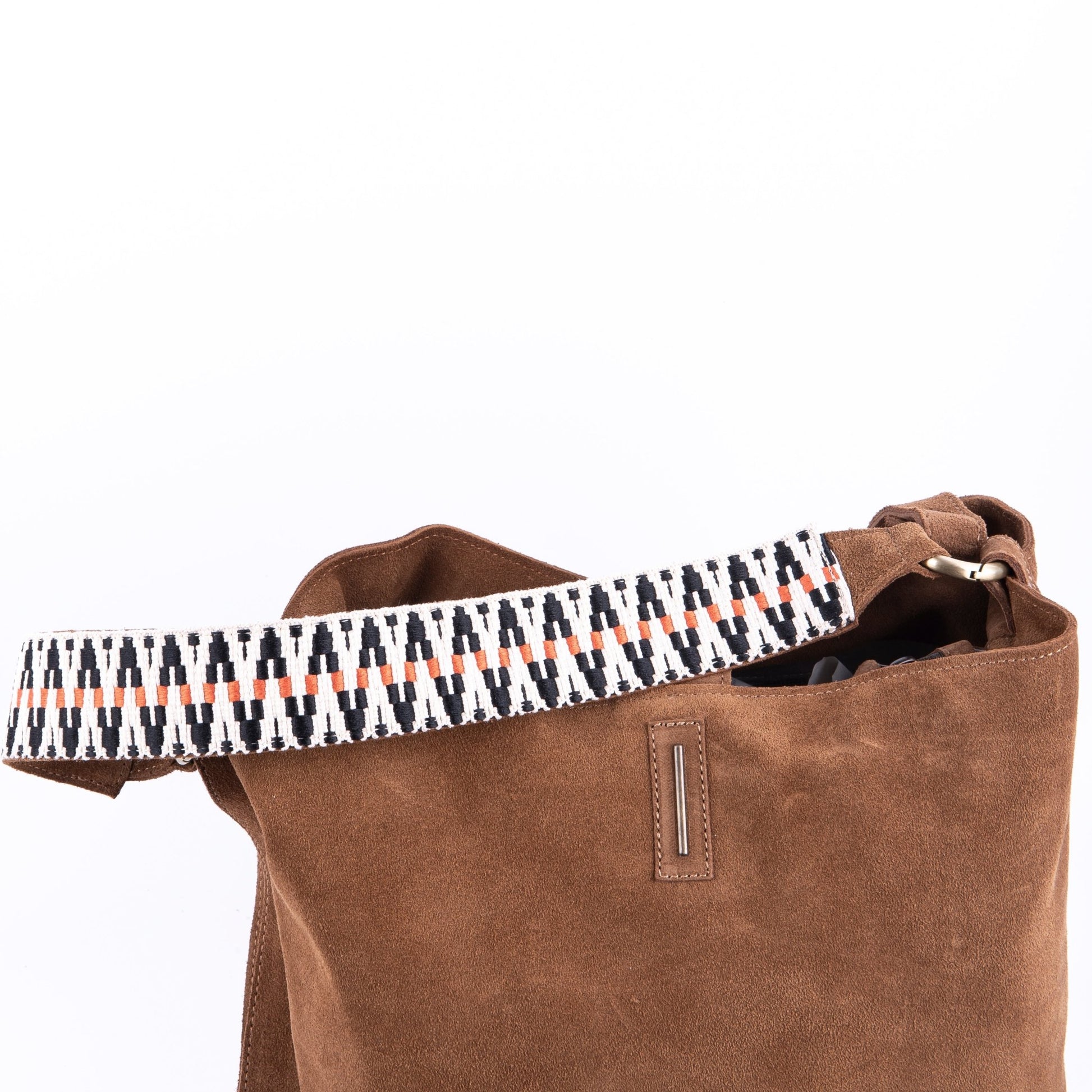 Minsk camoscio+nastro boho cuoio - borsa a spalla e tracolla morbida in pelle marrone - Marta Ray