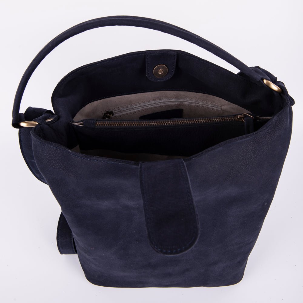 Minsk long beach notte - borsa a spalla e tracolla morbida in pelle blu - Marta Ray