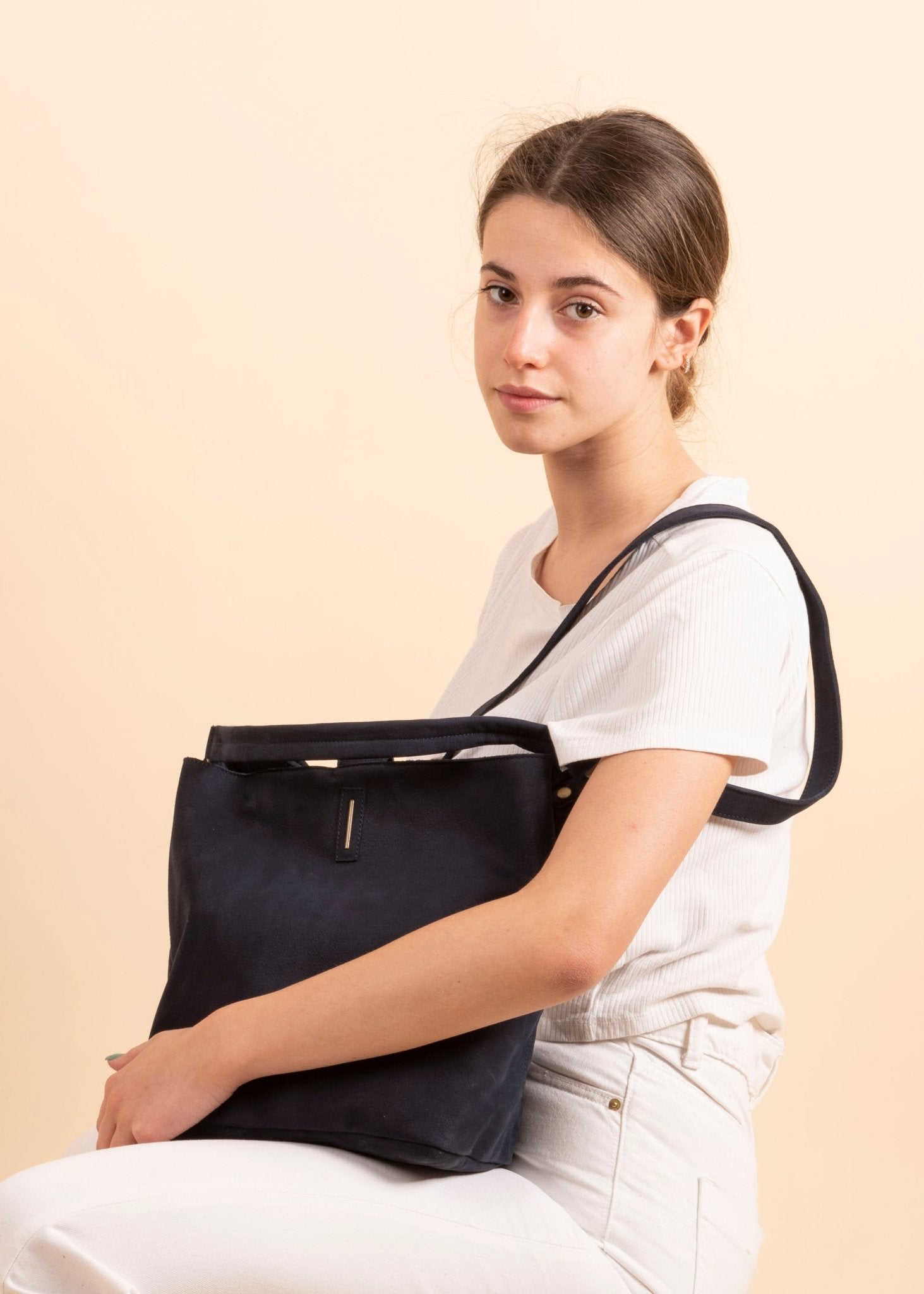 Minsk long beach notte - borsa a spalla e tracolla morbida in pelle blu - Marta Ray