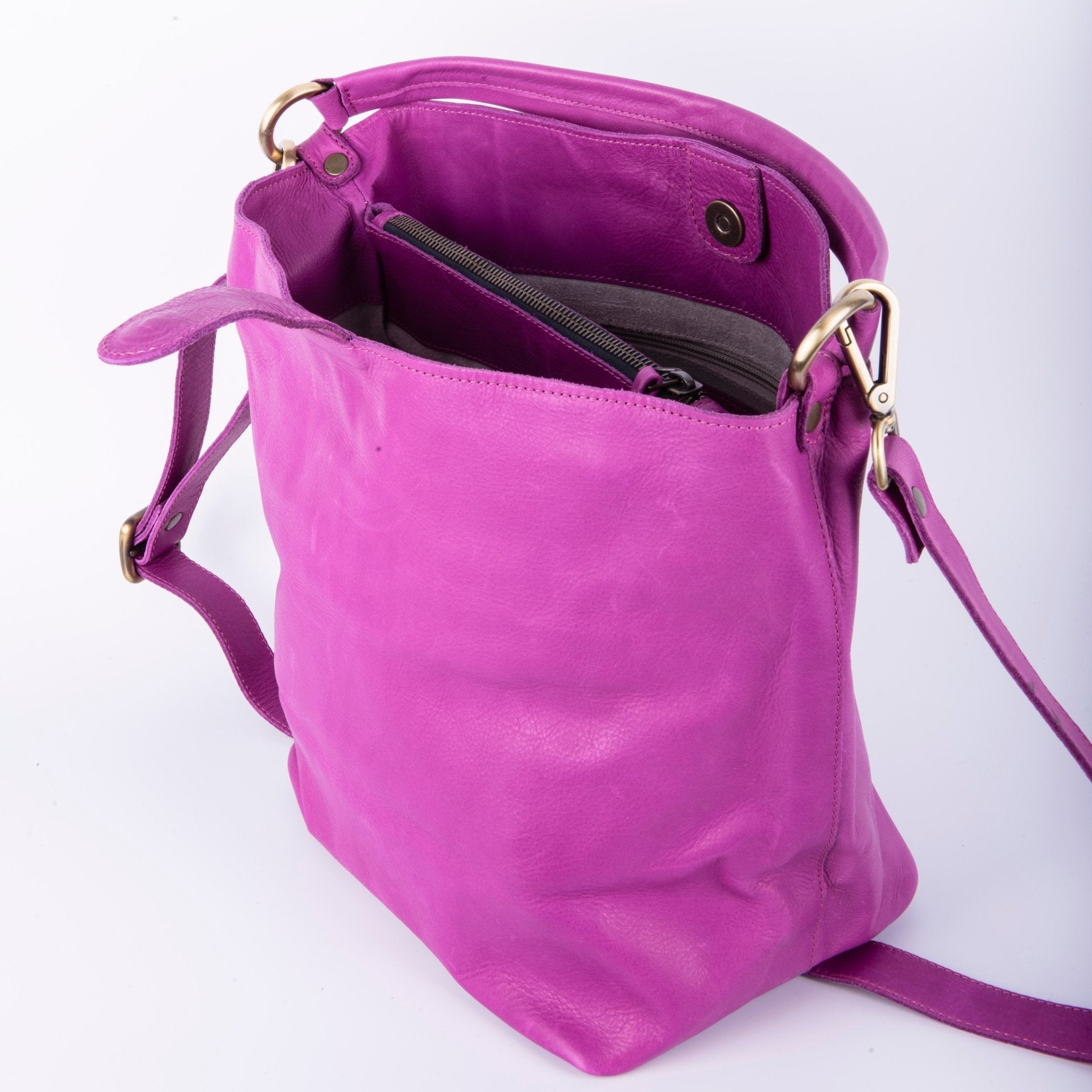 Minsk mousse buganville - borsa a spalla e tracolla in pelle morbida fuxia - Marta Ray