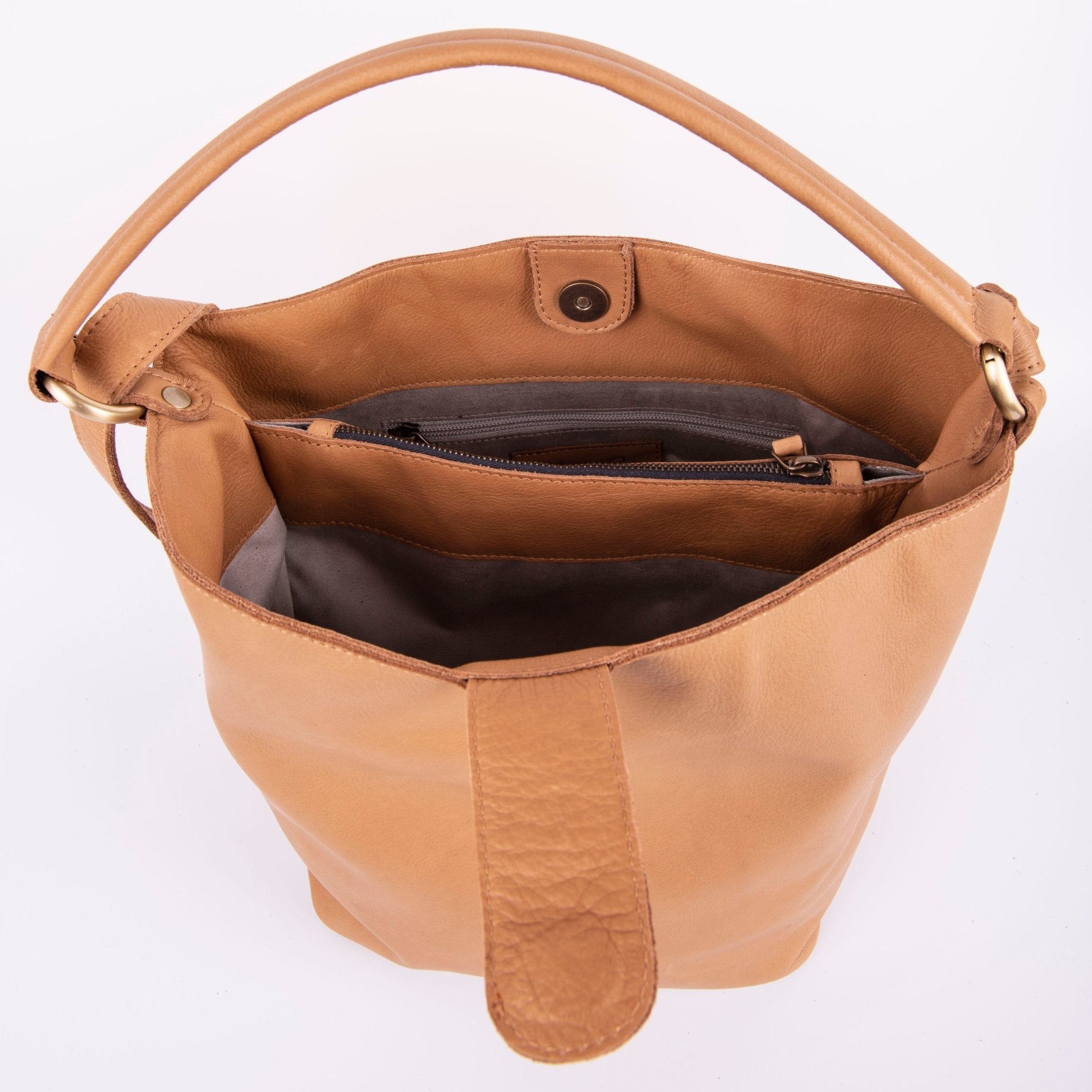 Minsk mousse camel - borsa a spalla e tracolla morbida in pelle beige - Marta Ray