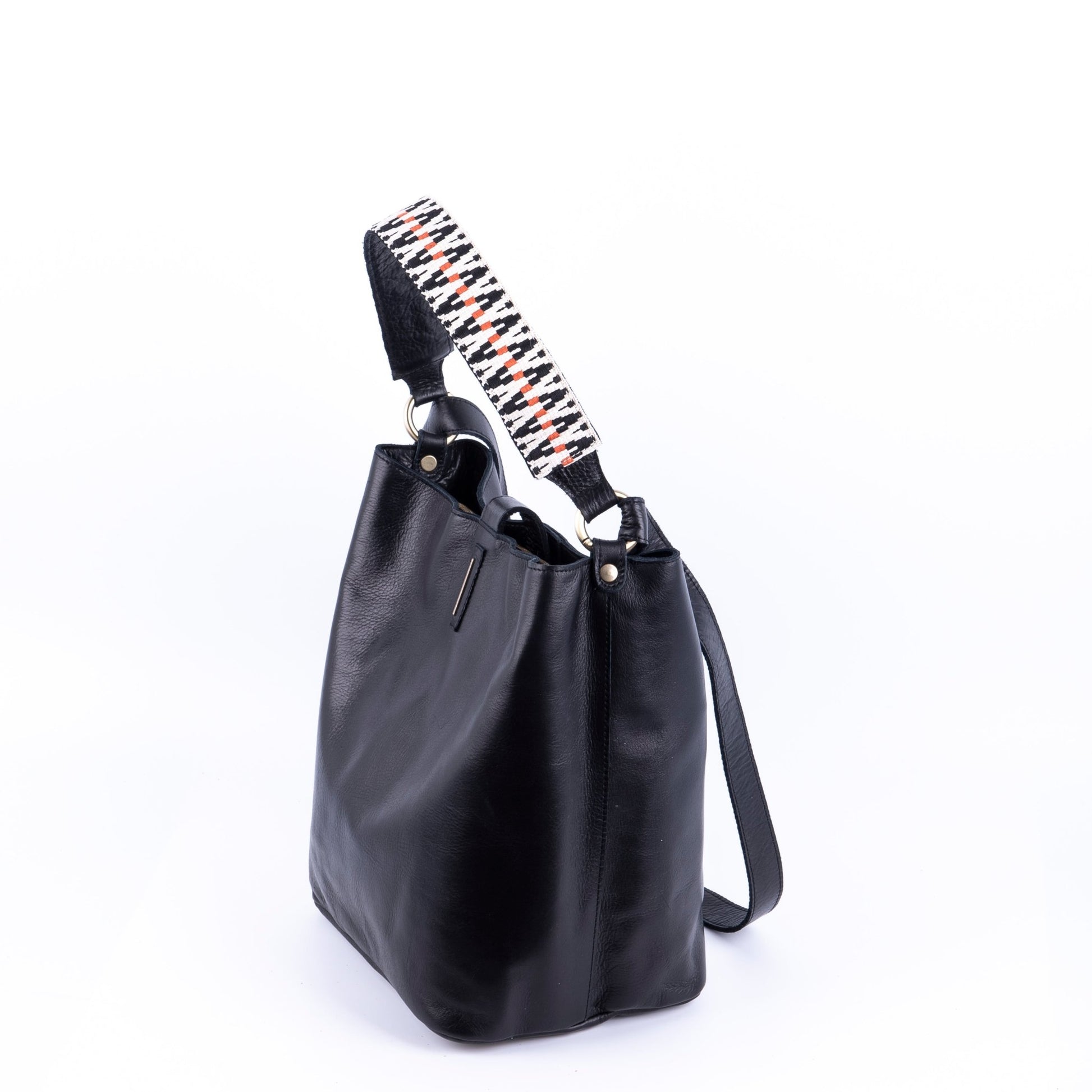 Minsk mousse nera+nastro boho nero - borsa a spalla e tracolla in pelle morbida nera - Marta Ray