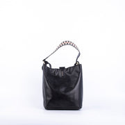 Minsk mousse nera+nastro boho nero - borsa a spalla e tracolla in pelle morbida nera - Marta Ray