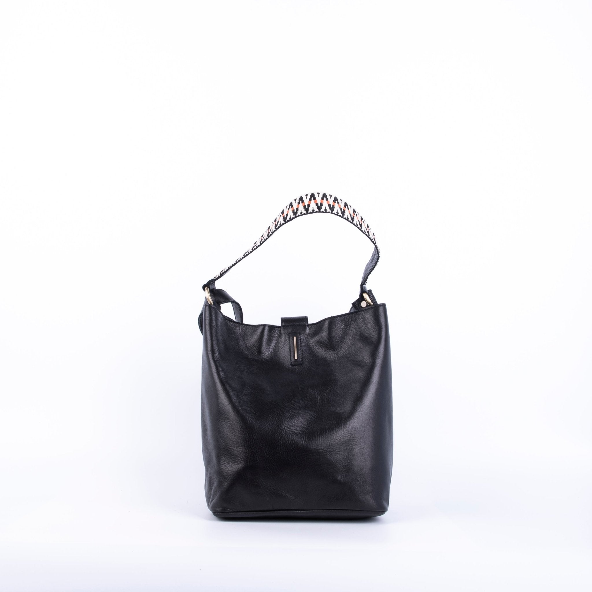Minsk mousse nera+nastro boho nero - borsa a spalla e tracolla in pelle morbida nera - Marta Ray