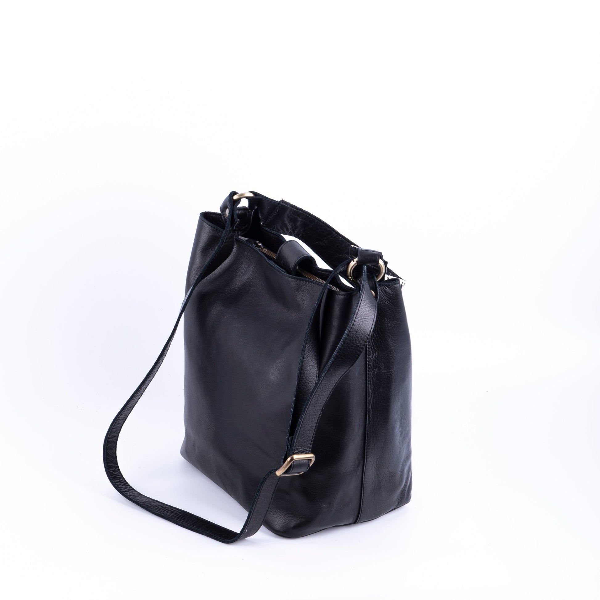 Minsk mousse nera+nastro boho nero - borsa a spalla e tracolla in pelle morbida nera - Marta Ray