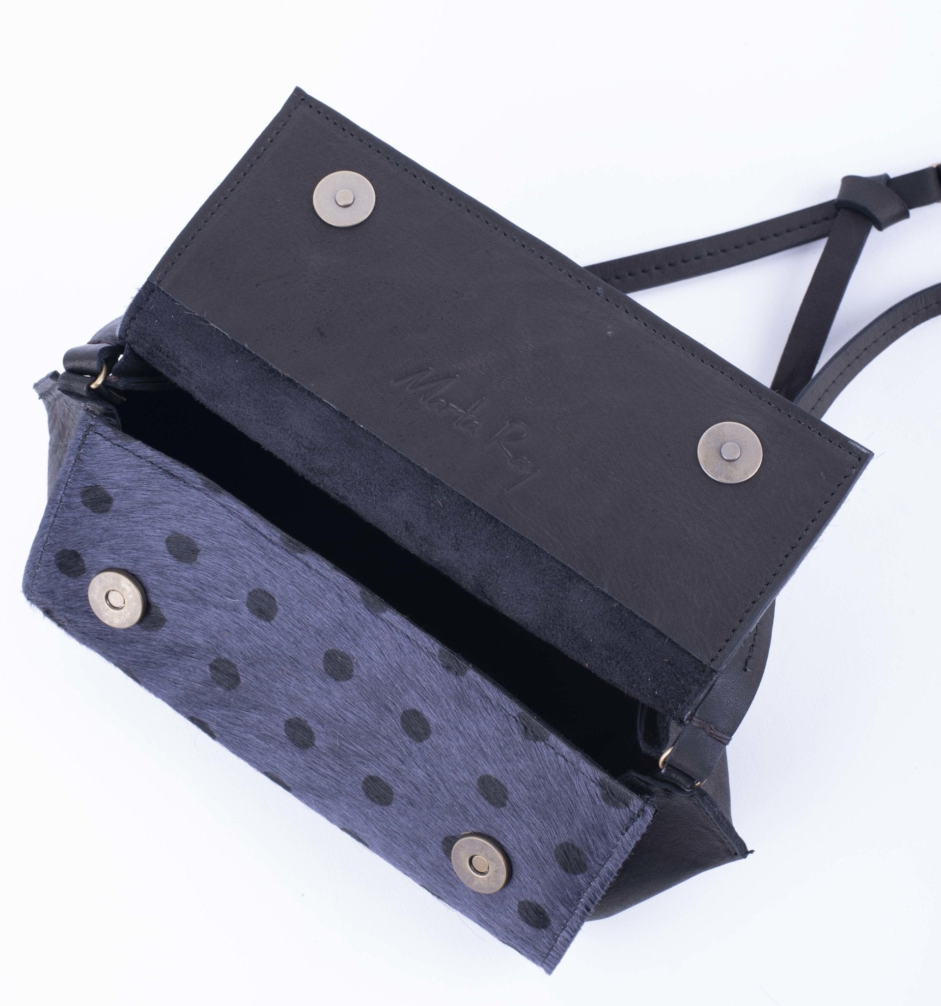Minu cavallino fumo stampa pois neri - borsa piccola a tracolla grigio con pois neri - Marta Ray