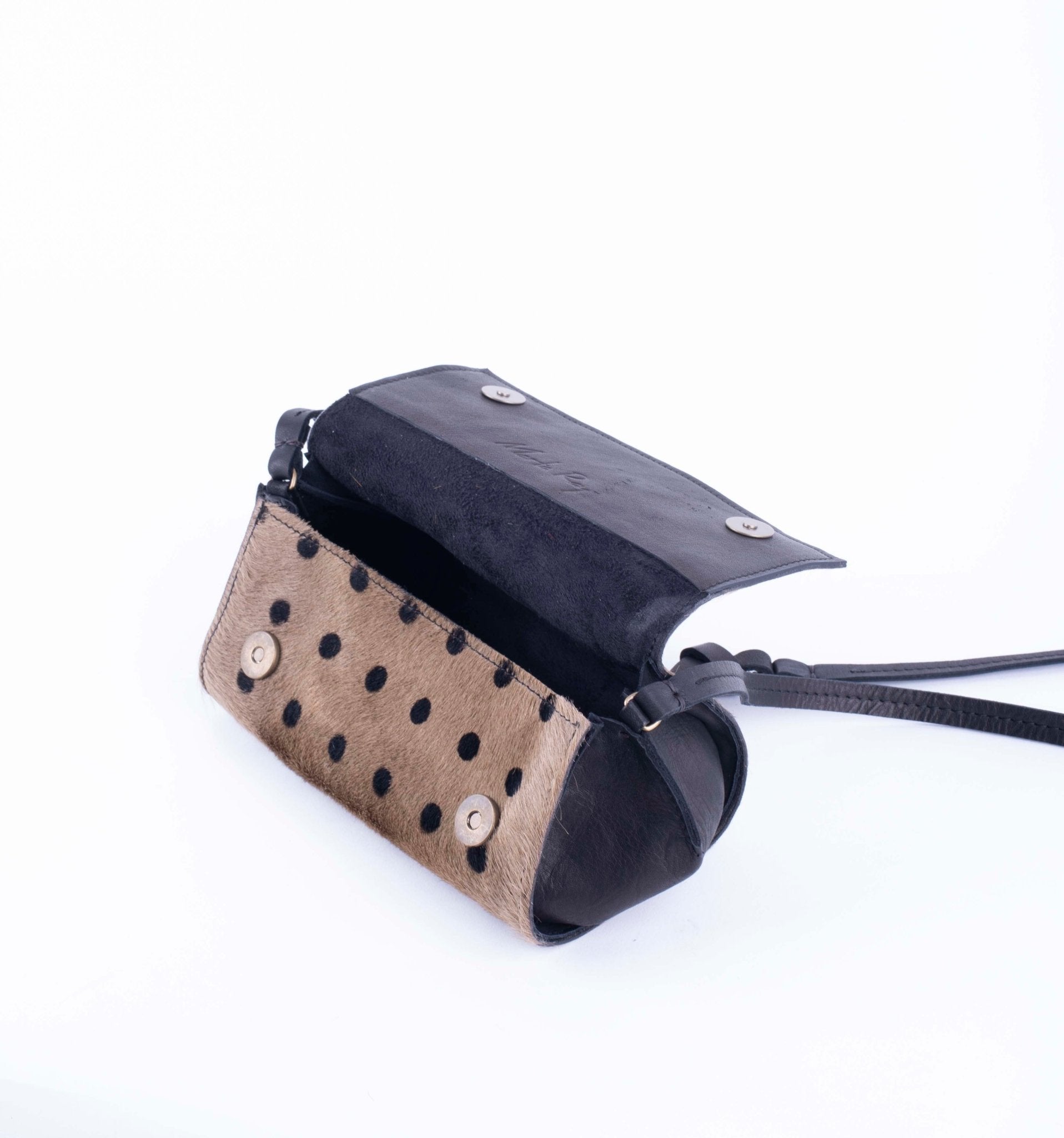 Minu cavallino taupe stampa pois neri - borsa piccola a tracolla beige a pois neri - Marta Ray