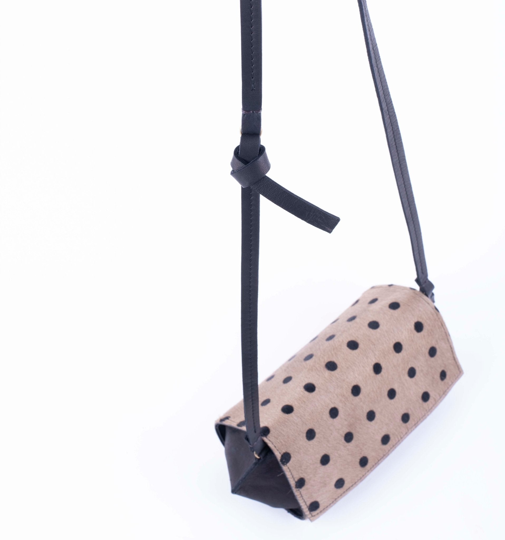 Minu cavallino taupe stampa pois neri - borsa piccola a tracolla beige a pois neri - Marta Ray