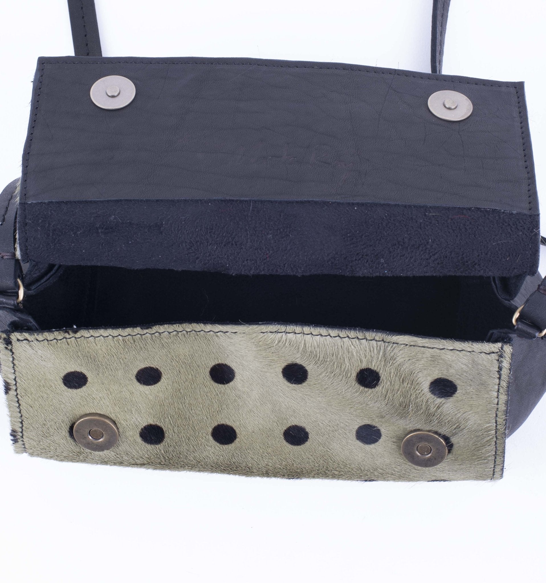 Minu cavallino verde stampa pois neri - borsa piccola a tracolla verde a pois neri - Marta Ray