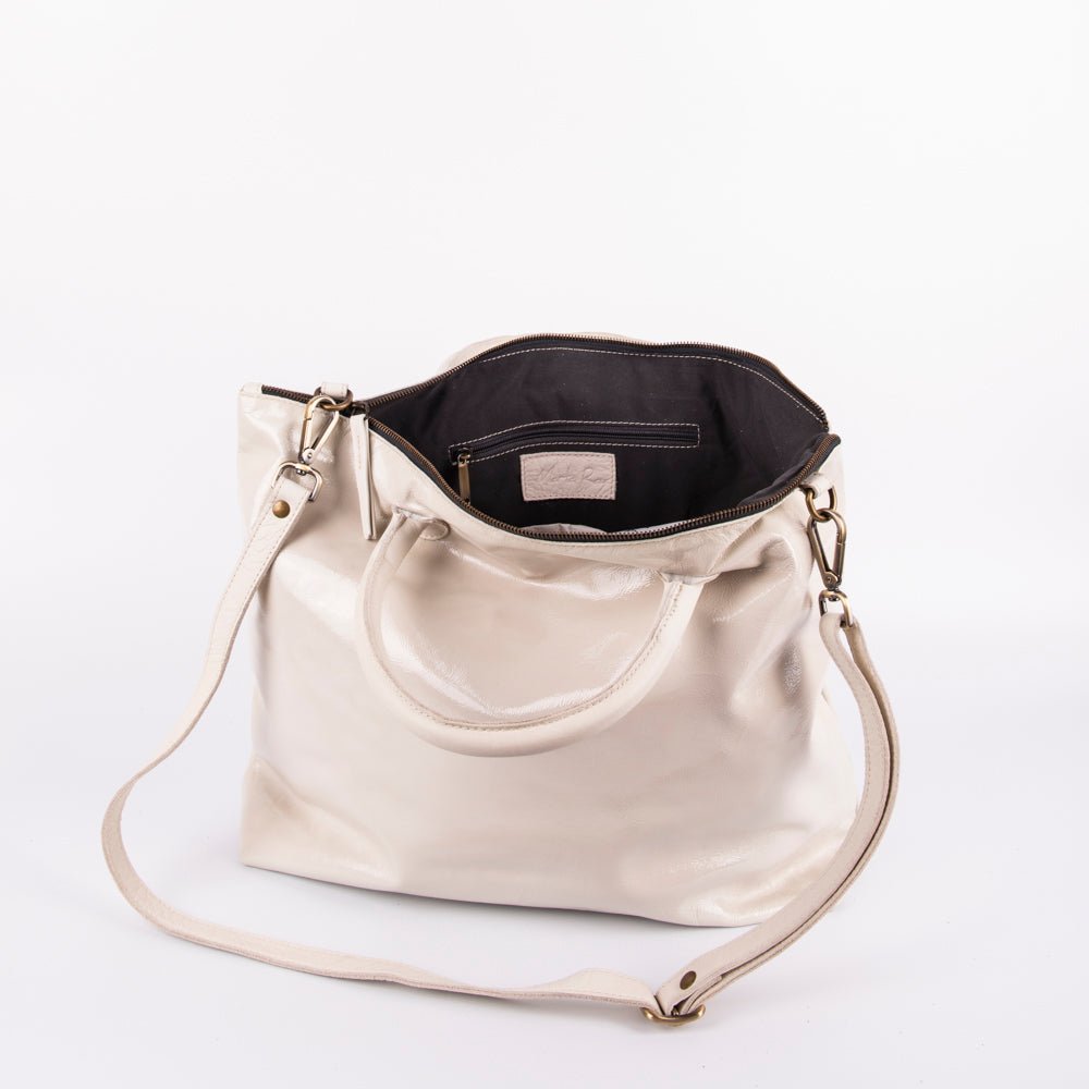 Miriam vernice+mousse greige - borsa in pelle bianca - Marta Ray