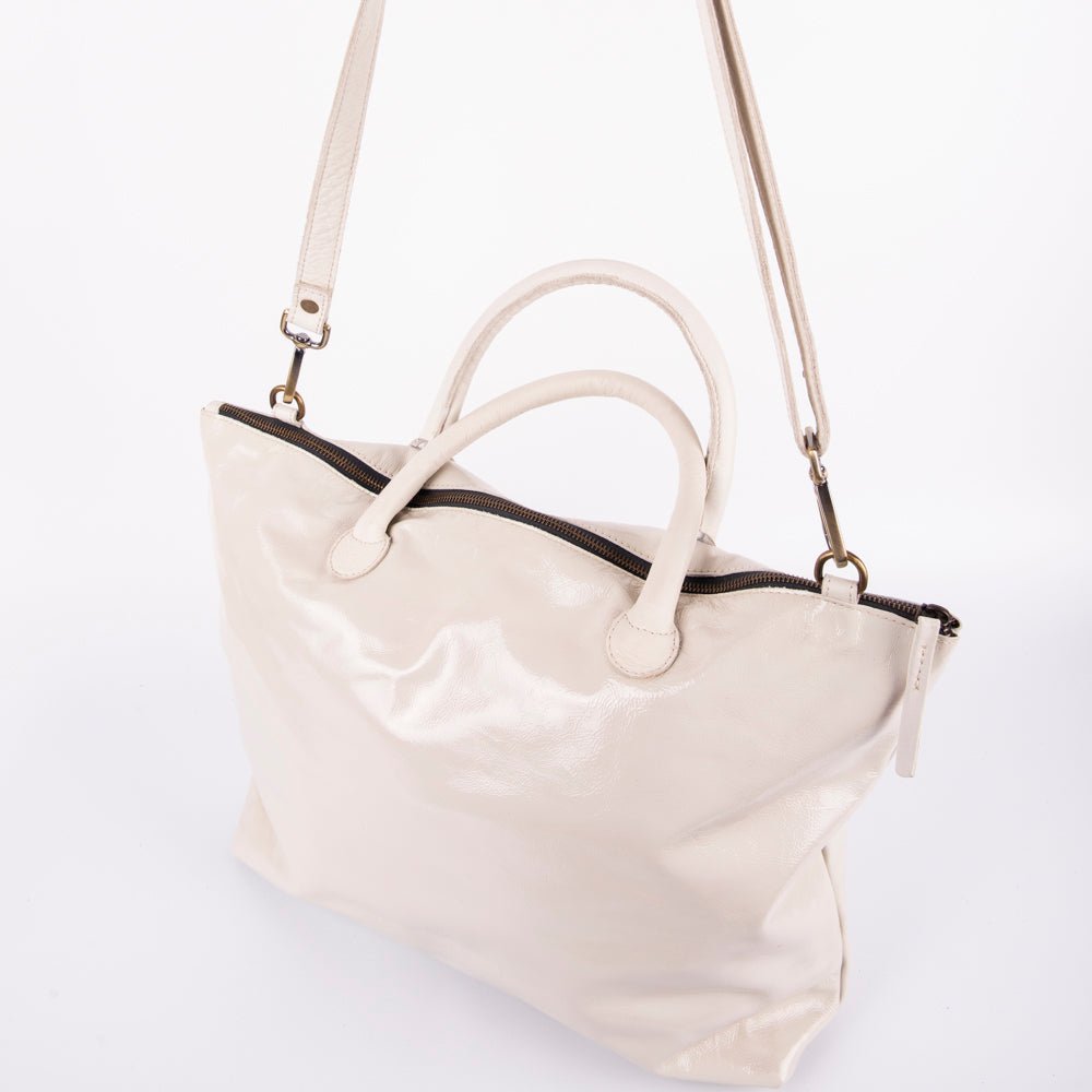 Miriam vernice+mousse greige - borsa in pelle bianca - Marta Ray