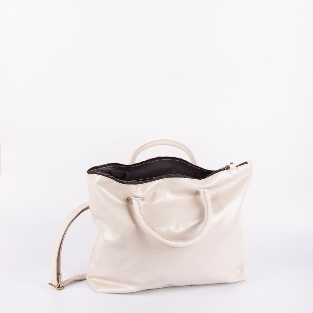 Miriam vernice+mousse greige - borsa in pelle bianca - Marta Ray