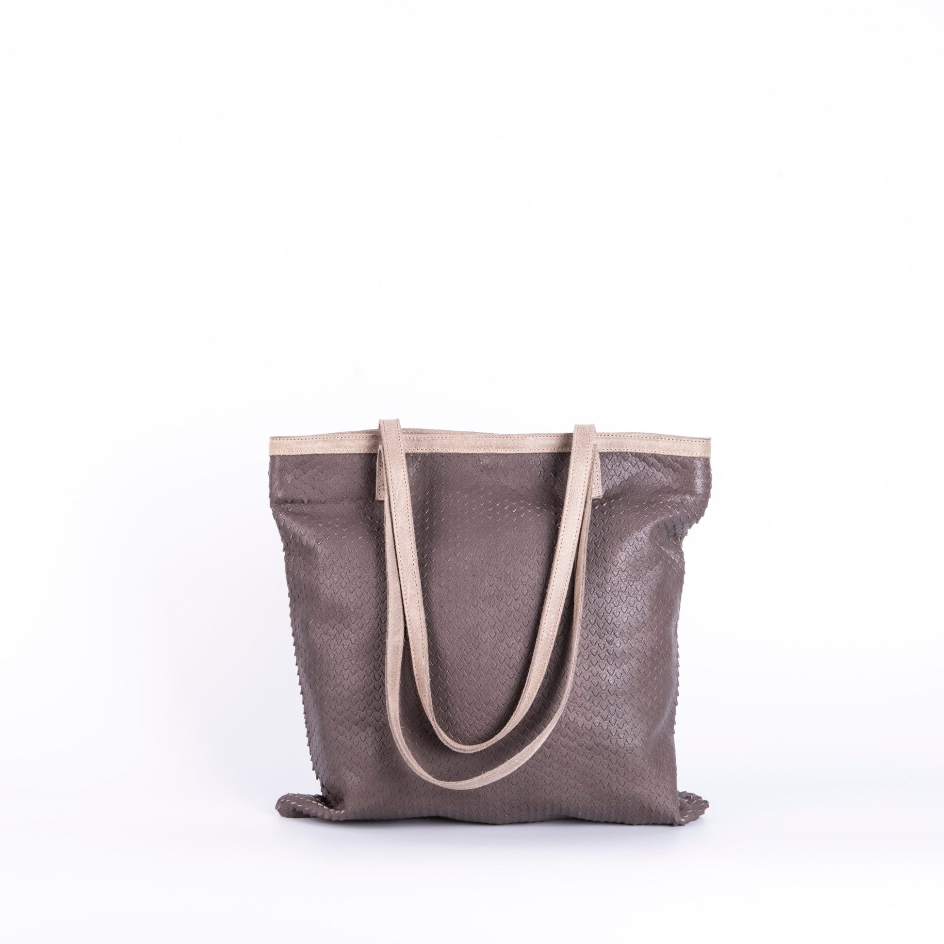 Monya mousse traforato squametta grigia - borsa shopping in pelle traforata grigia - Marta Ray