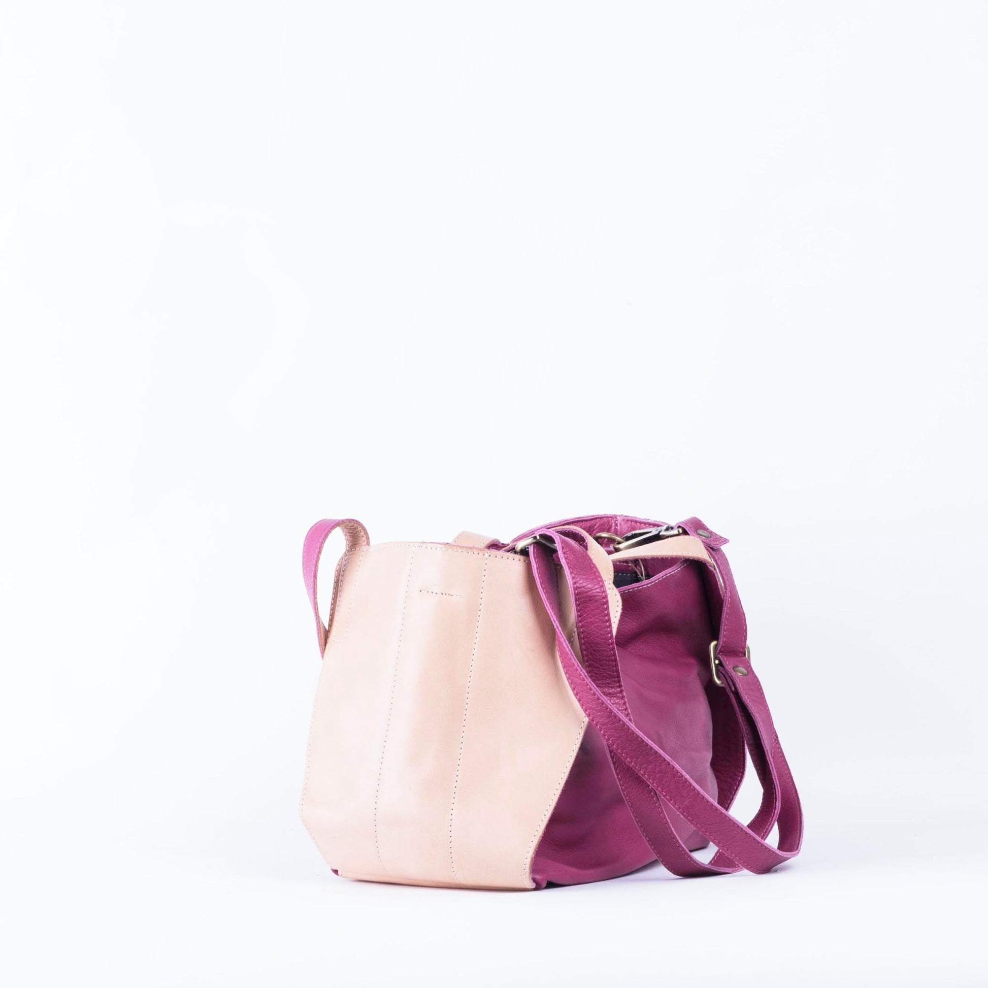 Nelly mousse fucsia e cuoio naturale - borsa a spalla e tracolla in pelle fucsia e beige - Marta Ray