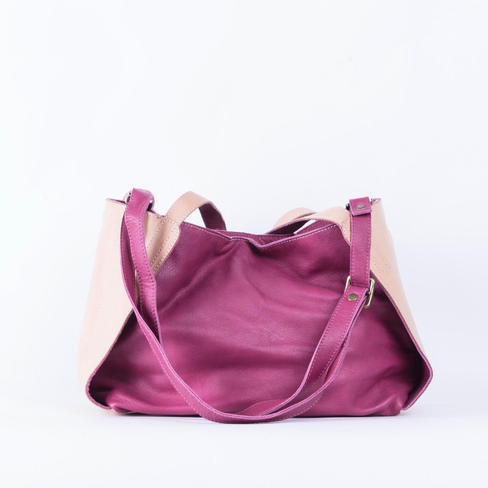 Nelly mousse fucsia e cuoio naturale - borsa a spalla e tracolla in pelle fucsia e beige - Marta Ray